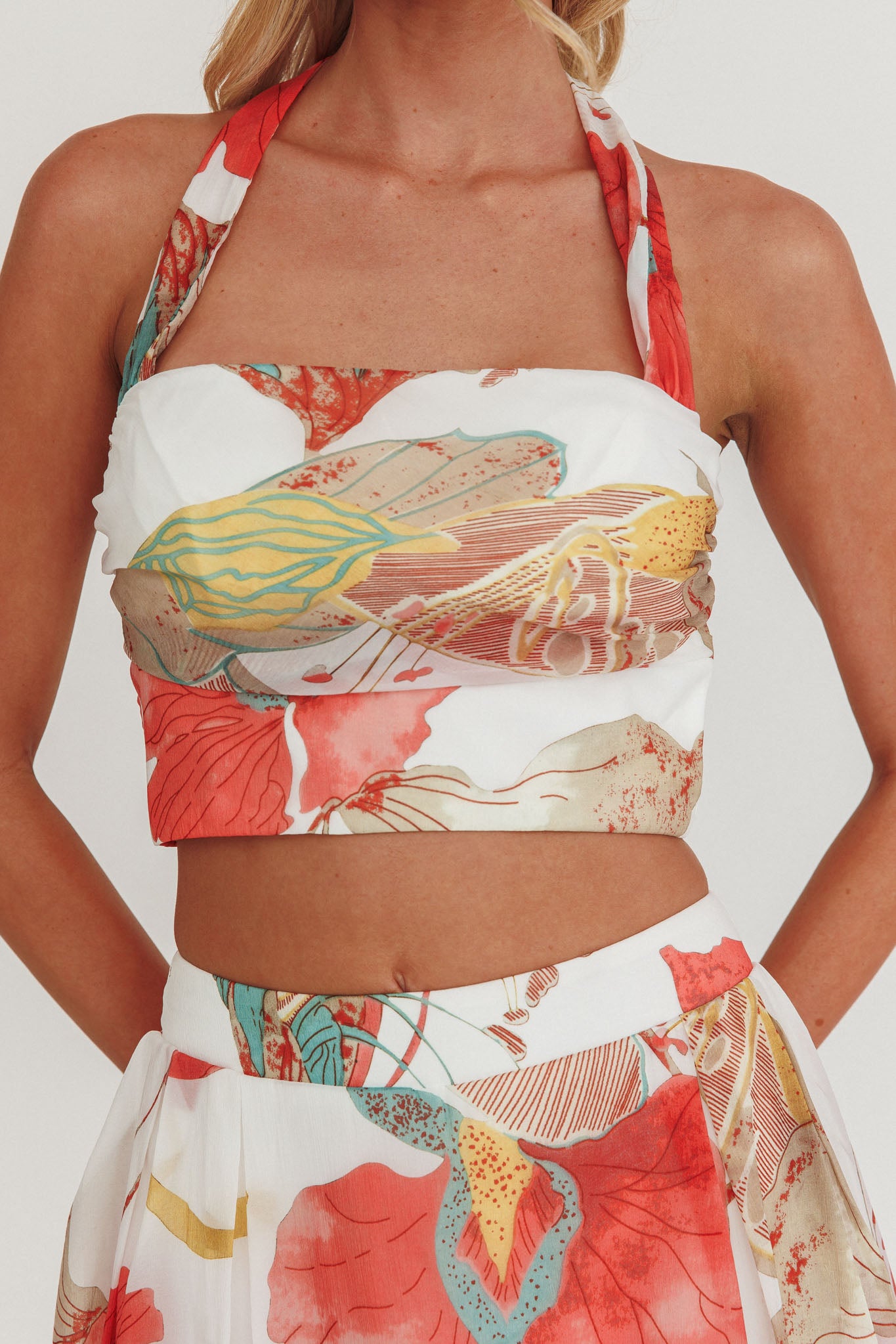 Simple Things Halter Crop Top Floral White by Selfie Leslie