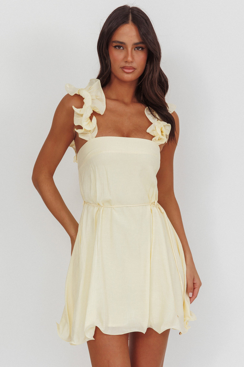 Glow Lettuce Edge Strap Mini Dress Butter by Selfie Leslie