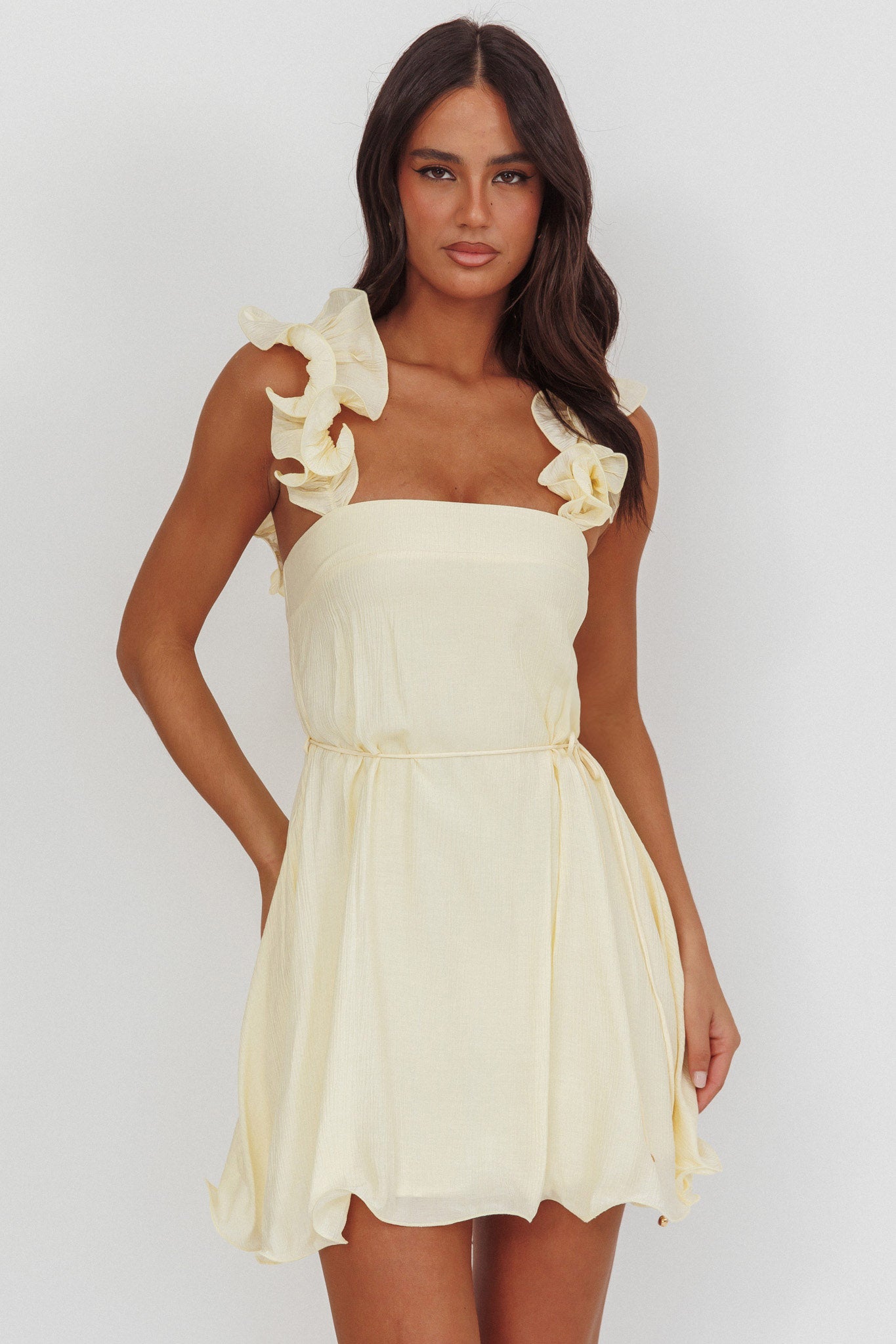 Glow Lettuce Edge Strap Mini Dress Butter by Selfie Leslie