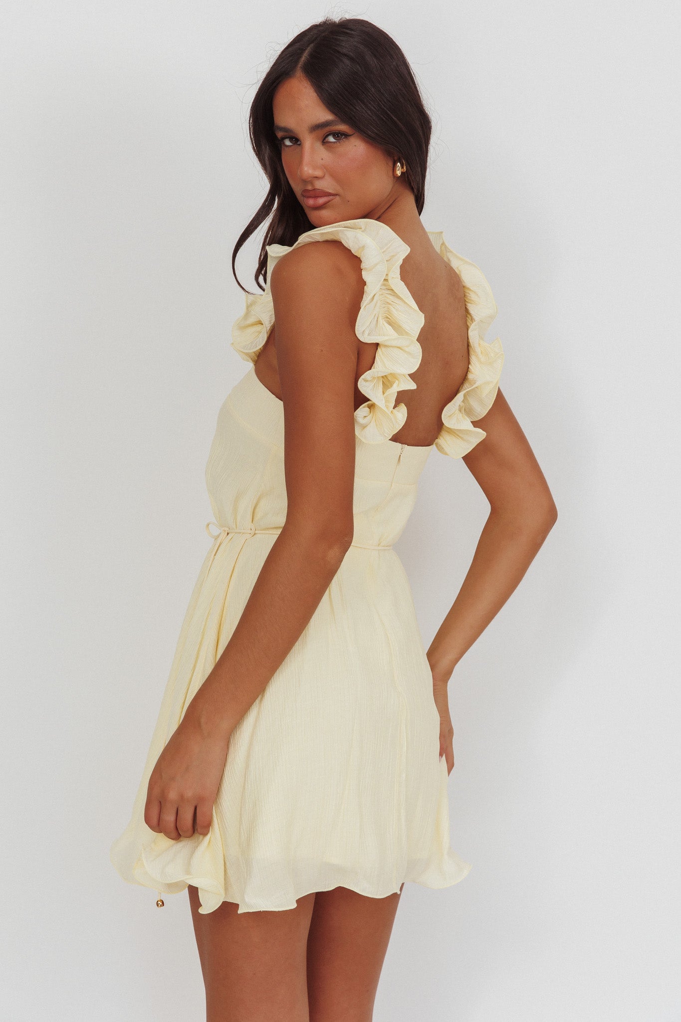 Glow Lettuce Edge Strap Mini Dress Butter by Selfie Leslie