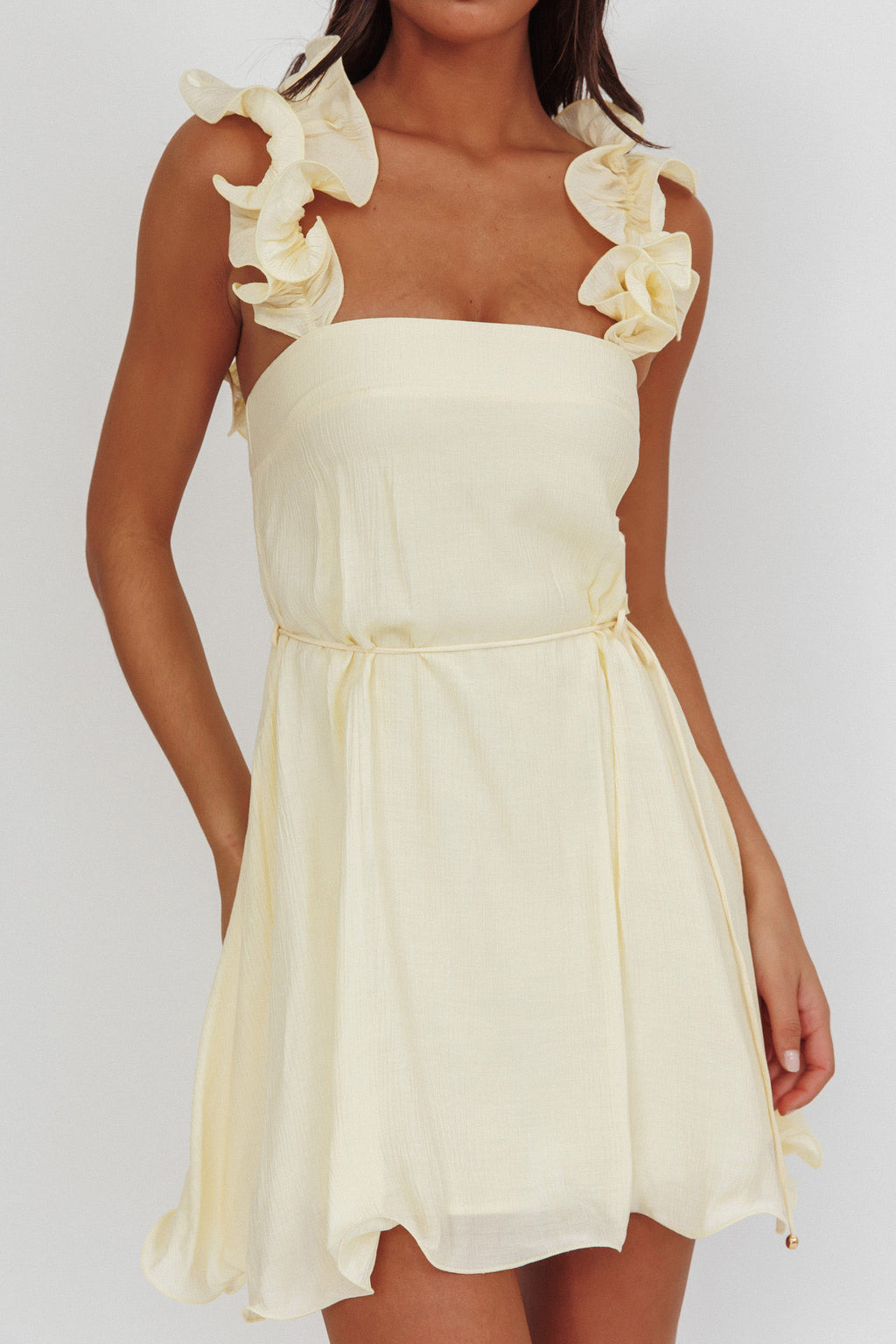 Glow Lettuce Edge Strap Mini Dress Butter by Selfie Leslie