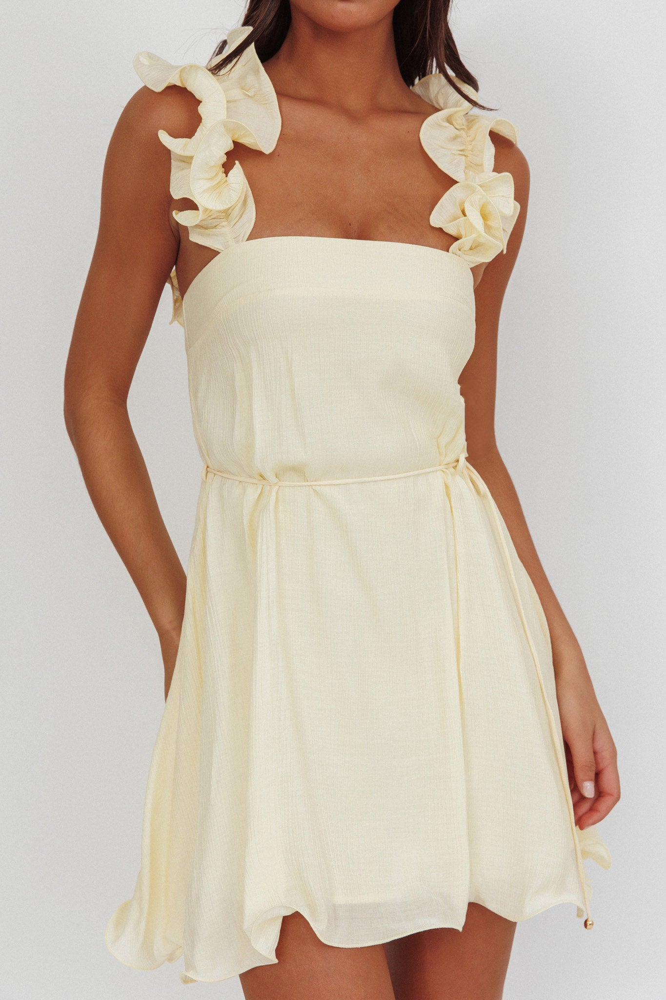 Glow Lettuce Edge Strap Mini Dress Butter by Selfie Leslie