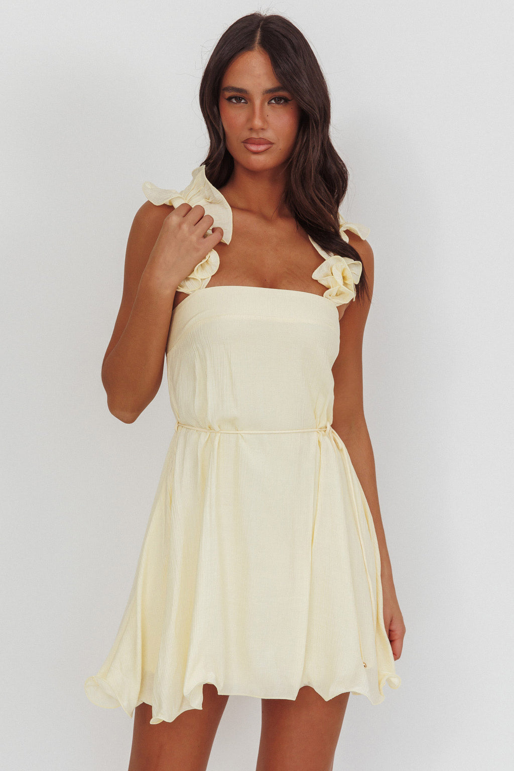 Glow Lettuce Edge Strap Mini Dress Butter by Selfie Leslie