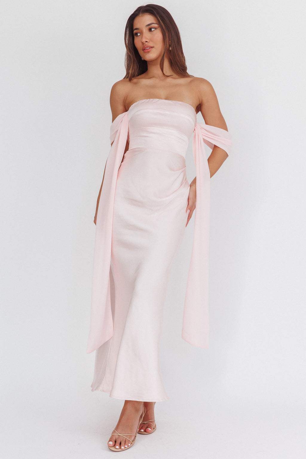 Odayah Draped Sleeve Maxi Dress Pink by Selfie Leslie