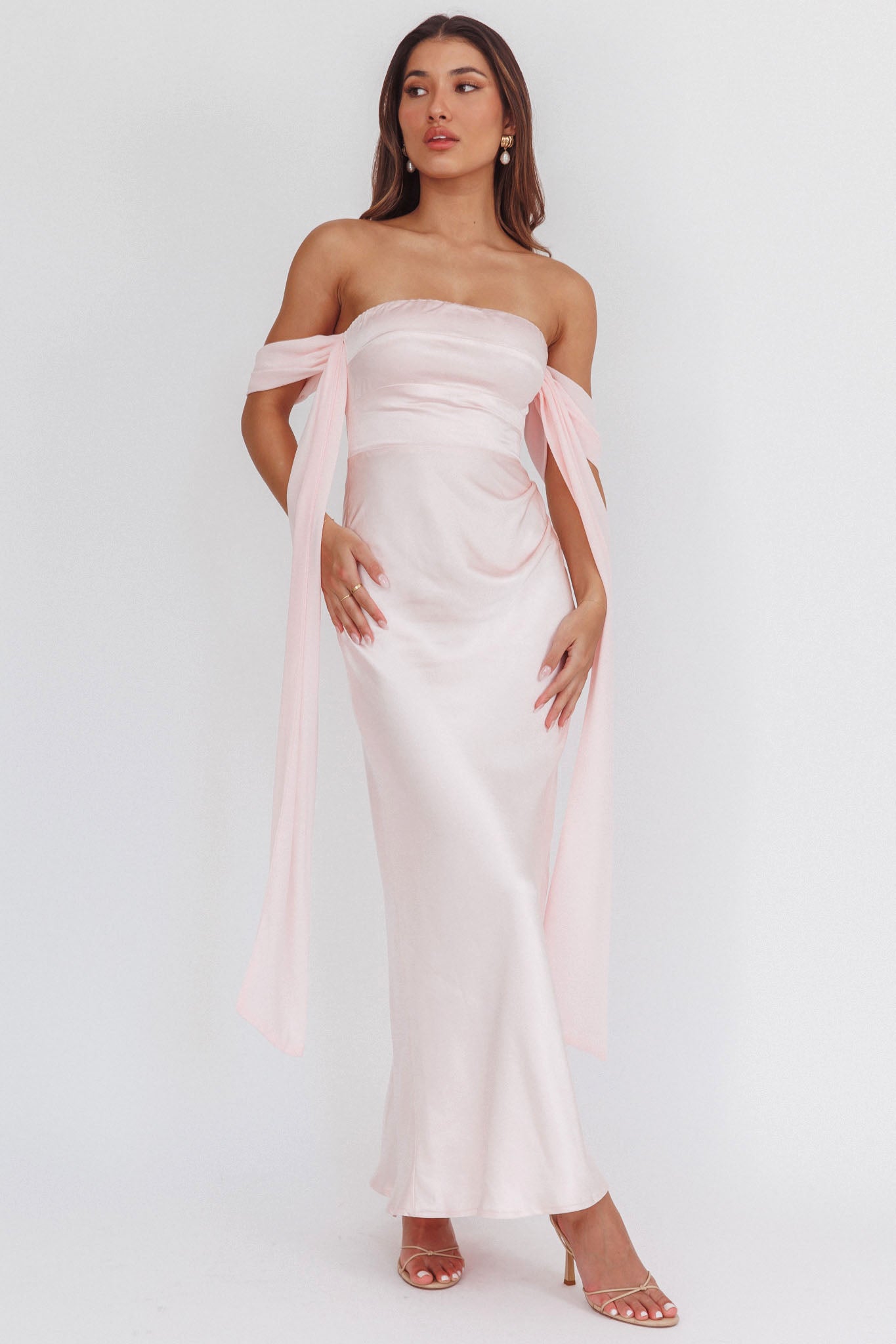 Odayah Draped Sleeve Maxi Dress Pink by Selfie Leslie
