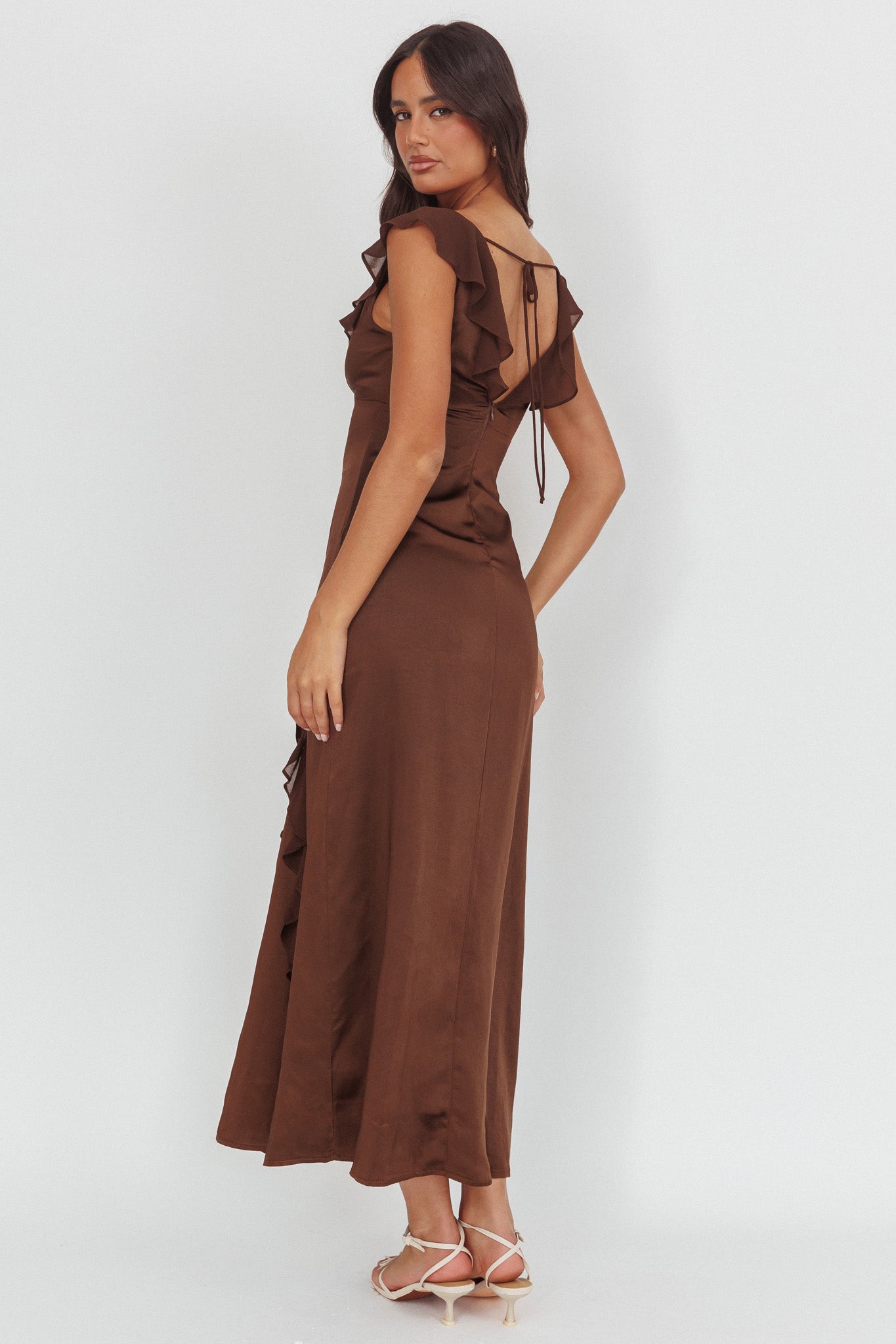 Zerai Ruffle Trimmed Maxi Dress Chocolate | Selfie Leslie Zerai Ruffle Trimmed Maxi Dress Chocolate | Selfie Leslie