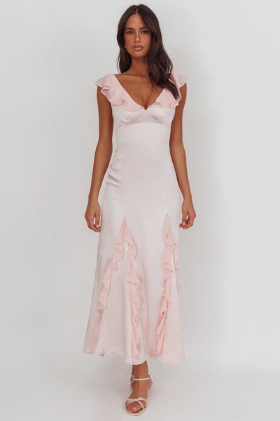 ceri maxi dress pink Zerai Ruffle Trimmed Maxi Dress Pink