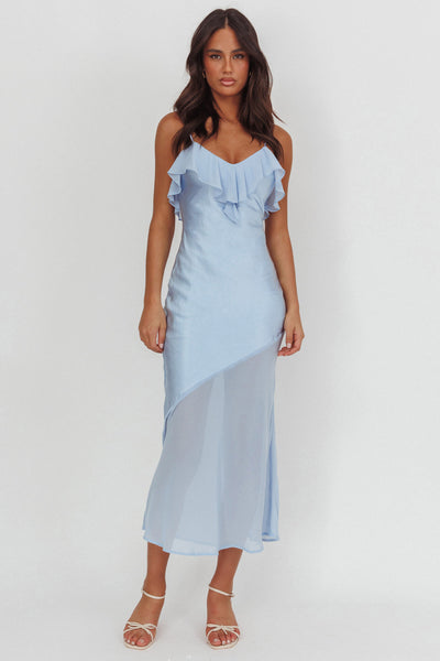 Talula Sheer Hem Ruffle Midi Dress Blue | Selfie Leslie