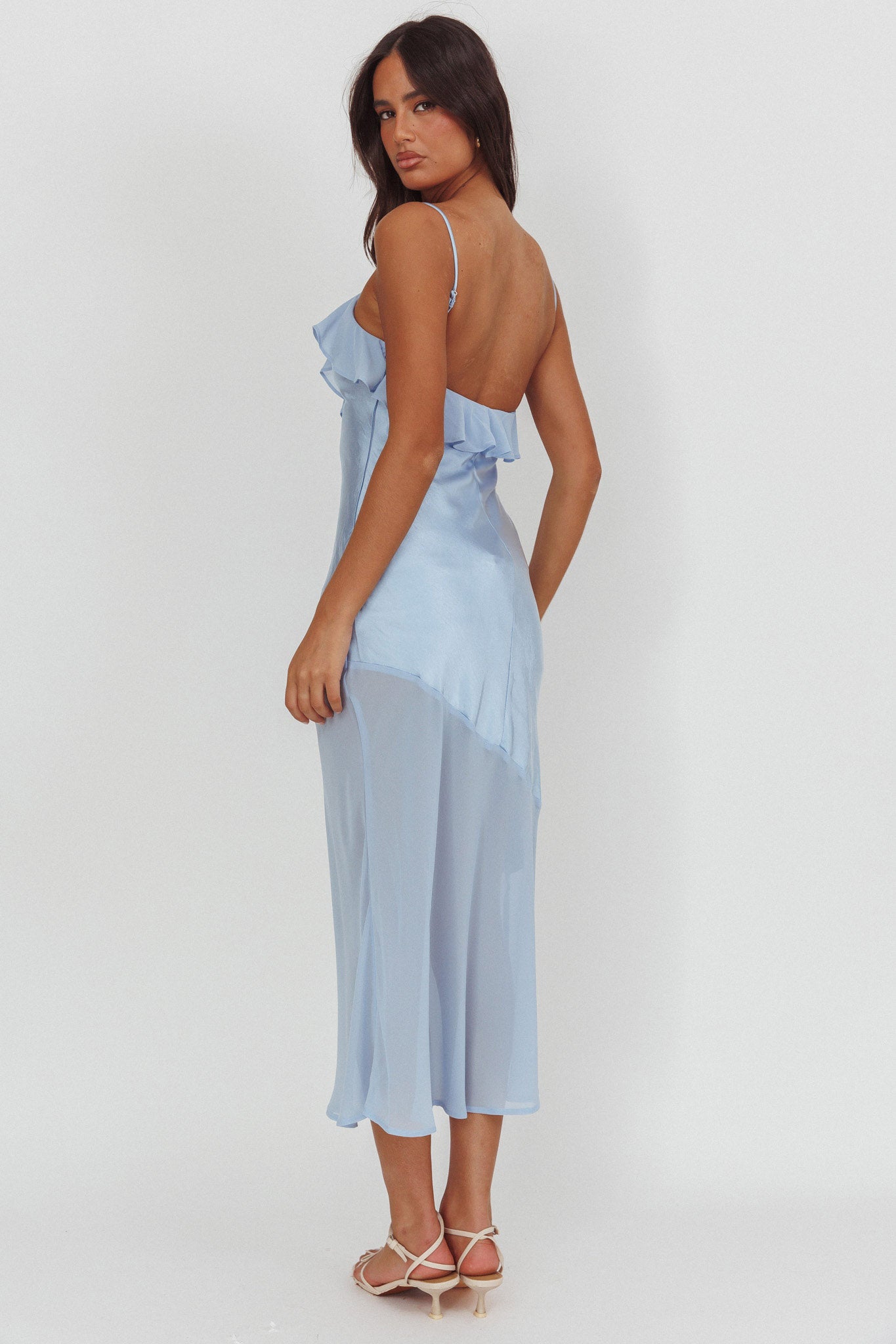 Talula Sheer Hem Ruffle Midi Dress Blue | Selfie Leslie