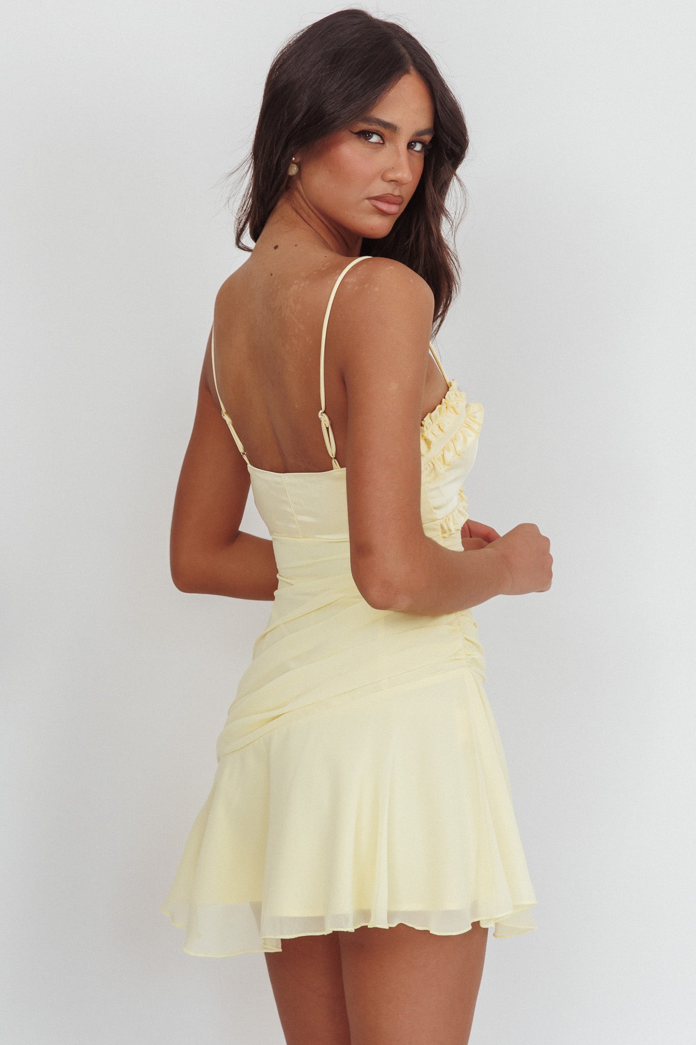 Dainty Frill Trim Mini Dress Yellow– Selfie Leslie