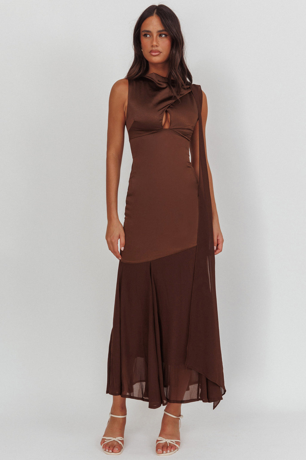 Meliza Keyhole Bust Maxi Dress Chocolate by Selfie Leslie
