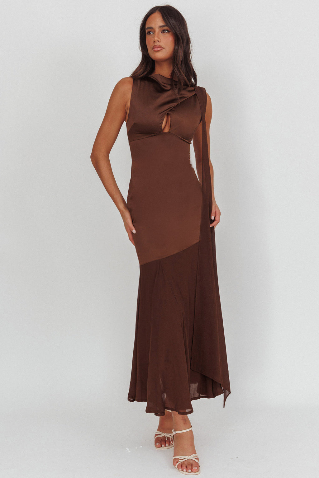 Meliza Keyhole Bust Maxi Dress Chocolate by Selfie Leslie