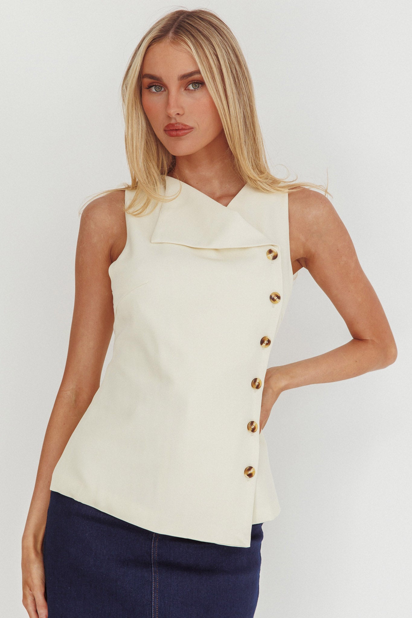 Monnika Sleeveless Side Button Top Oyster by Selfie Leslie