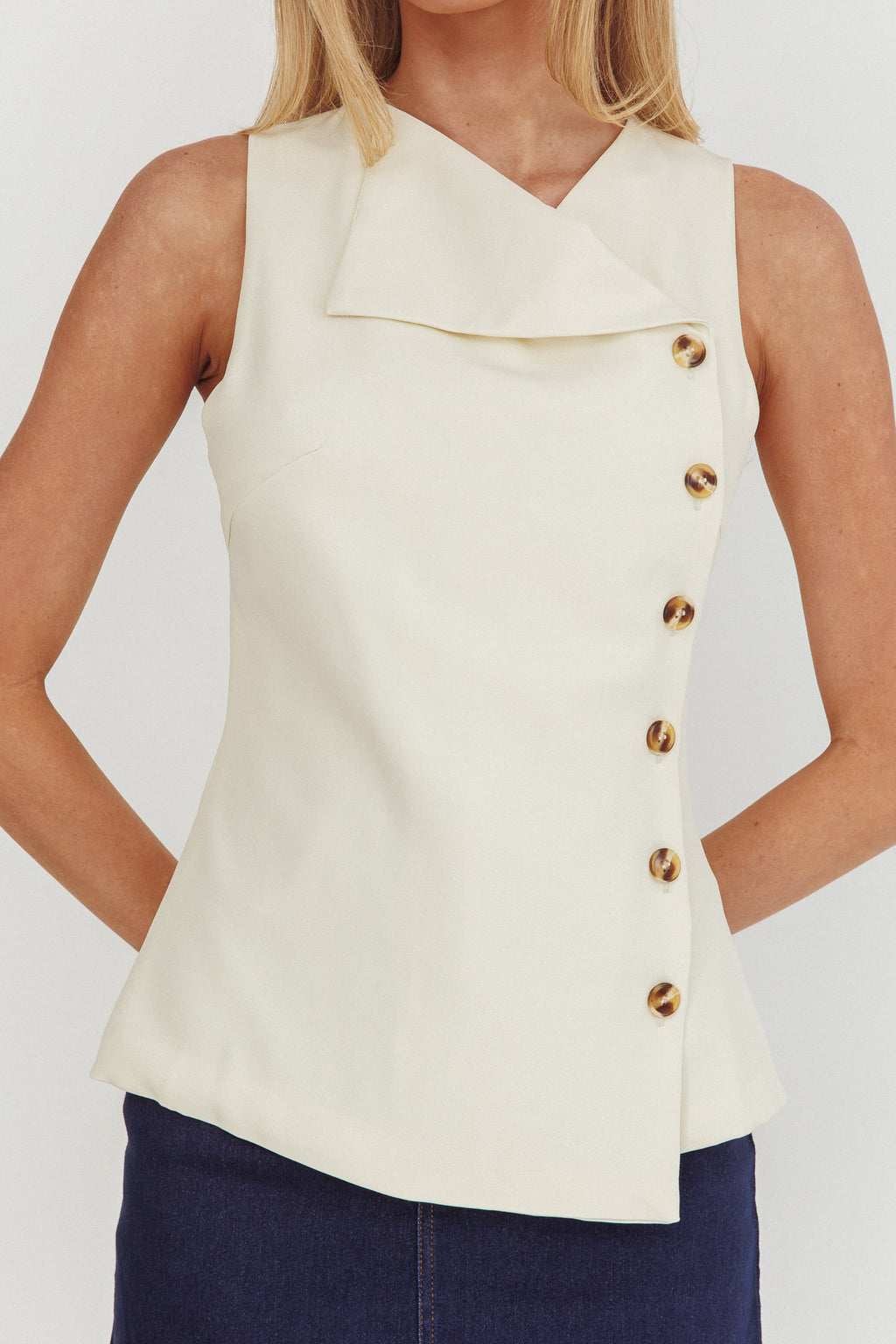 Monnika Sleeveless Side Button Top Oyster by Selfie Leslie