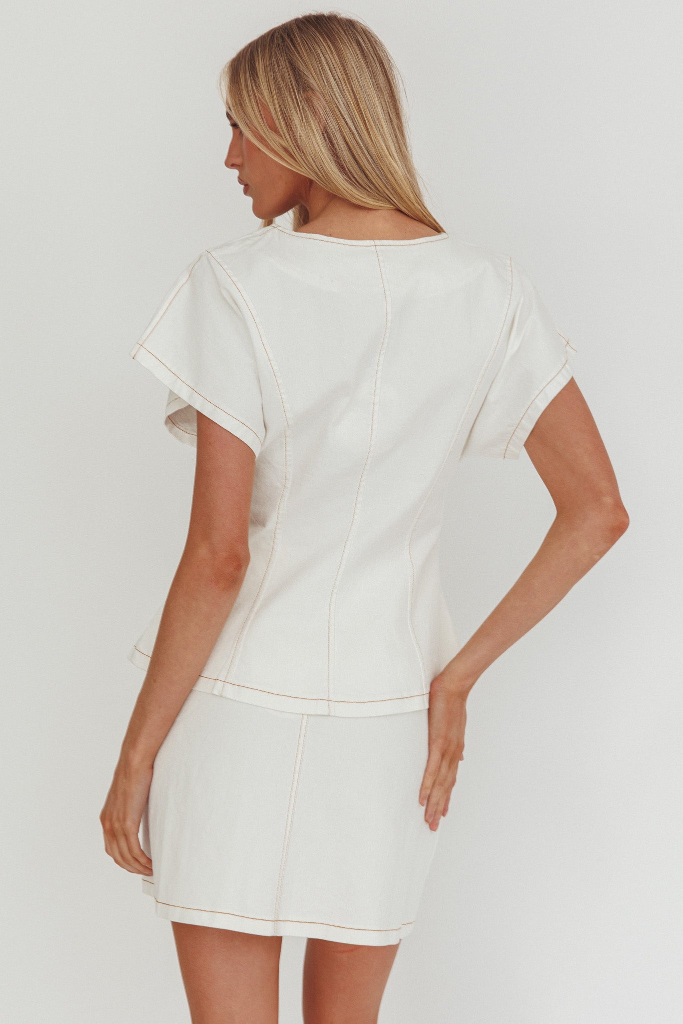 Over It Short Gold Button Mini Skirt Cream by Selfie Leslie