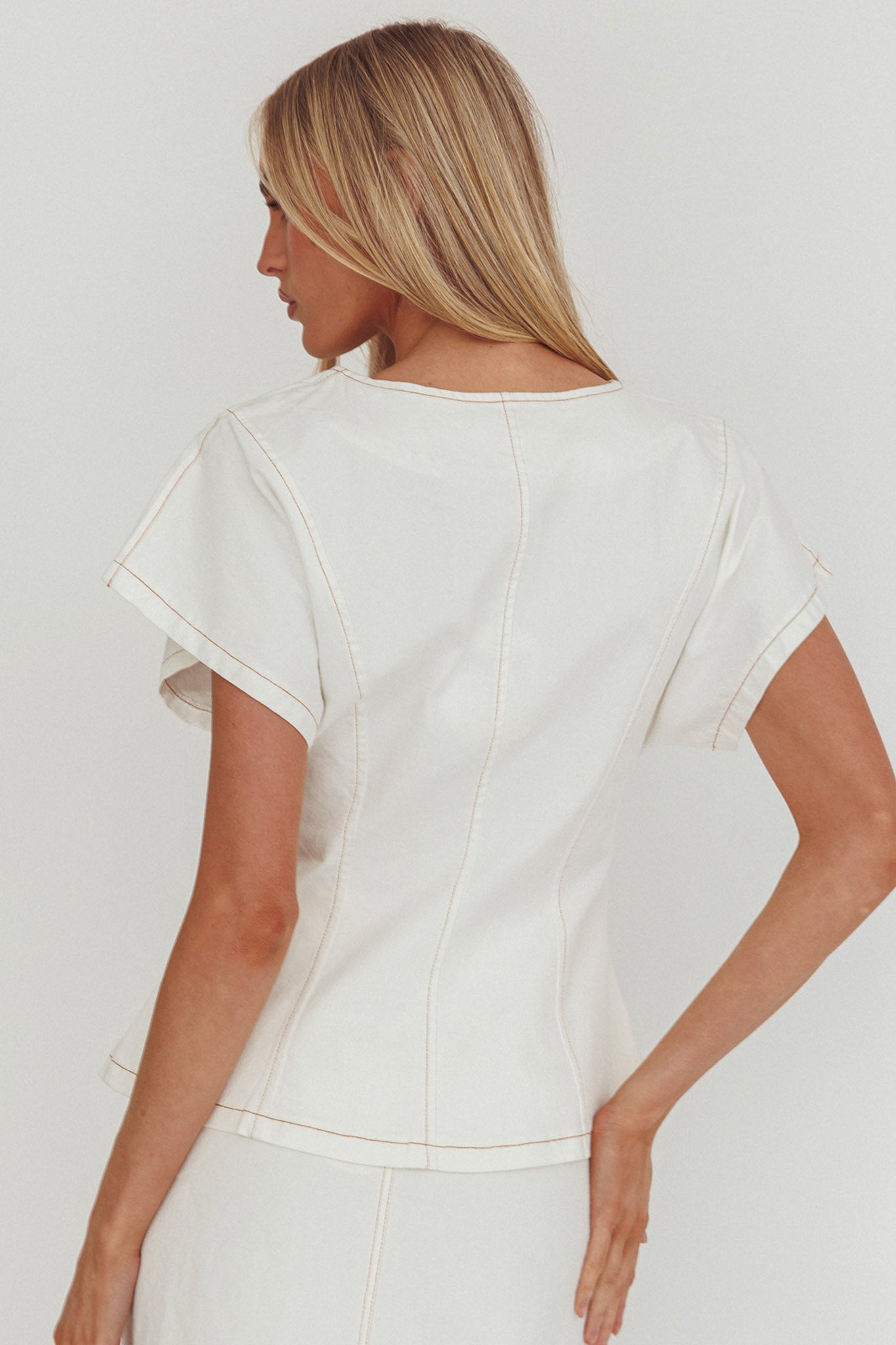 Over It Short Sleeve Button Top Cream by Selfie Leslie