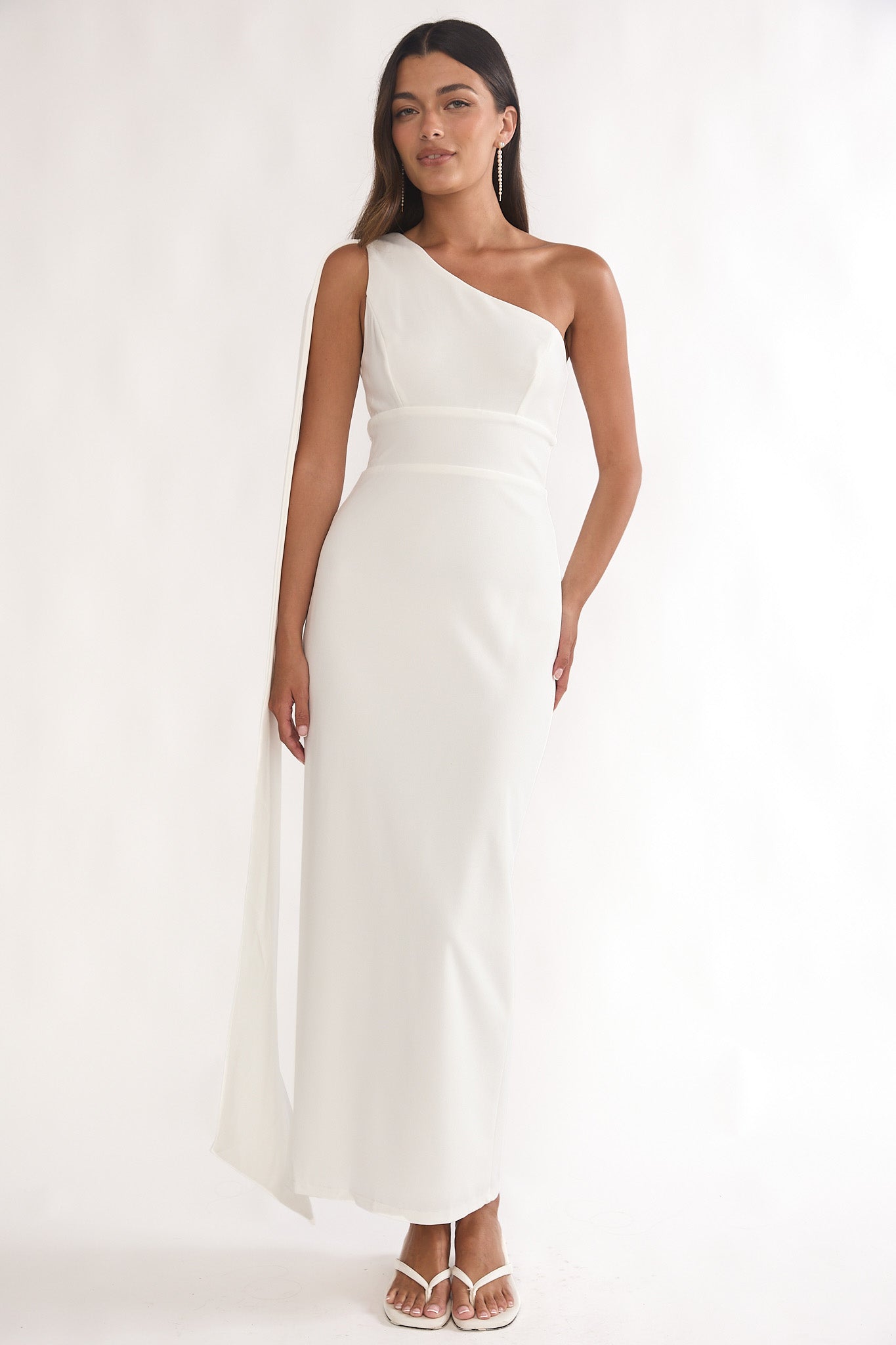 Verra One-Shoulder Sash Maxi Dress White by Selfie Leslie