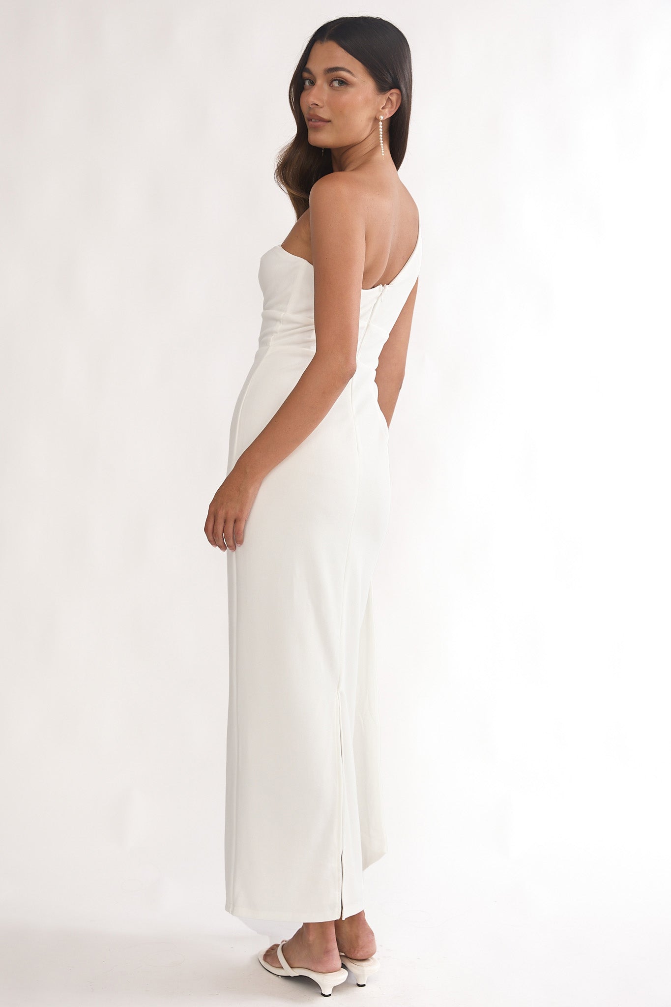 Verra One-Shoulder Sash Maxi Dress White | Selfie Leslie