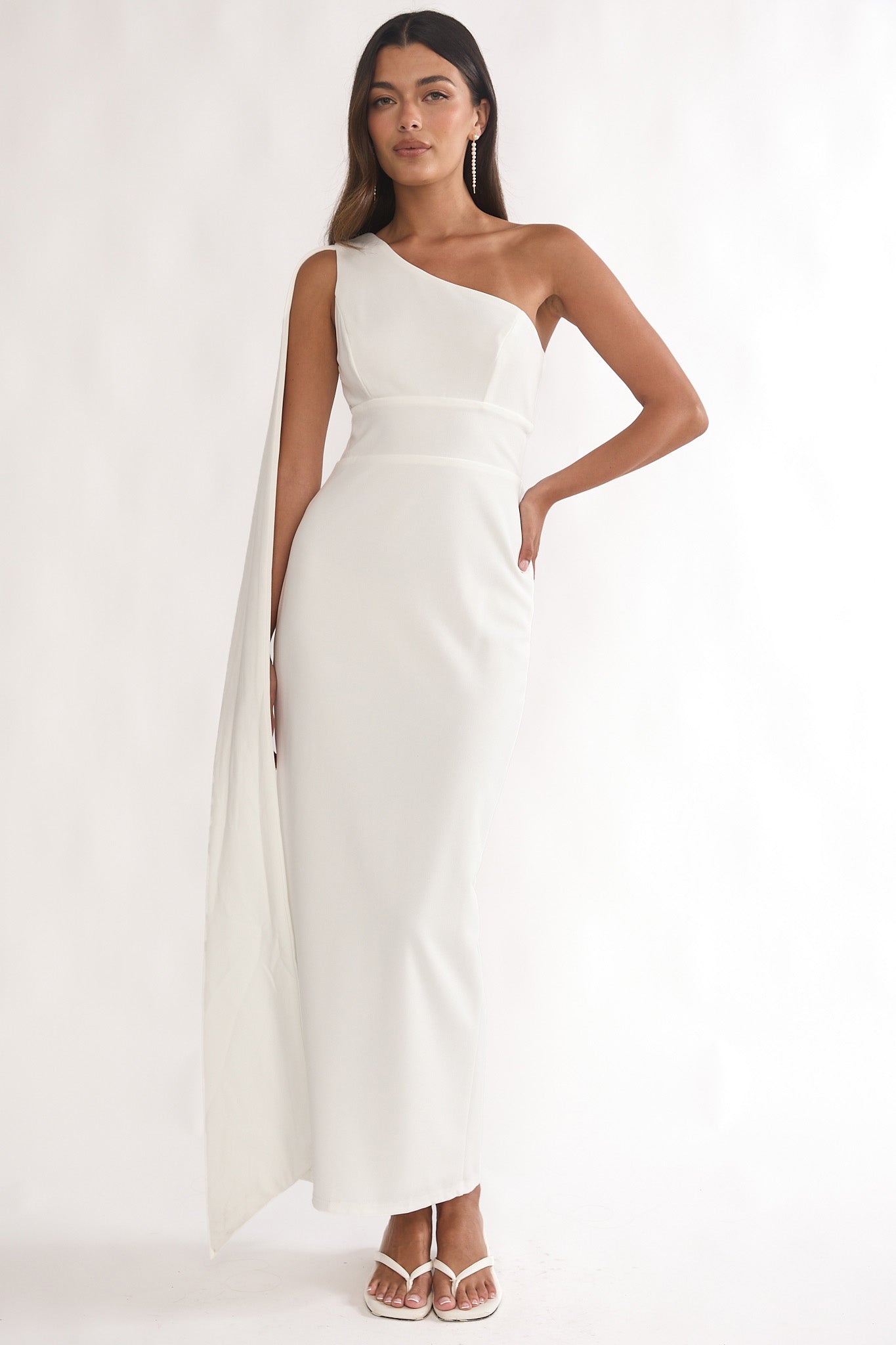 Verra One-Shoulder Sash Maxi Dress White by Selfie Leslie