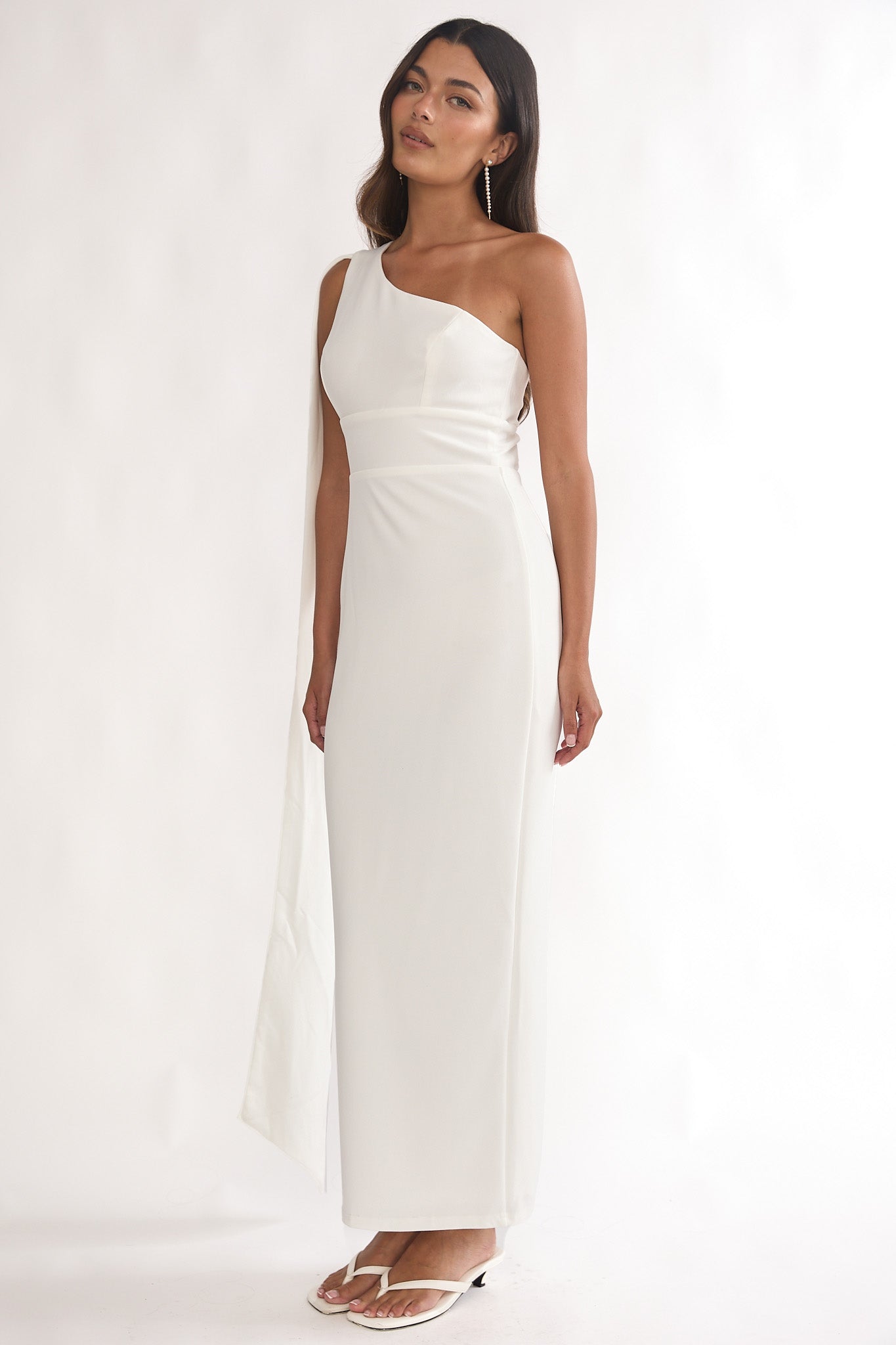 Verra One-Shoulder Sash Maxi Dress White by Selfie Leslie