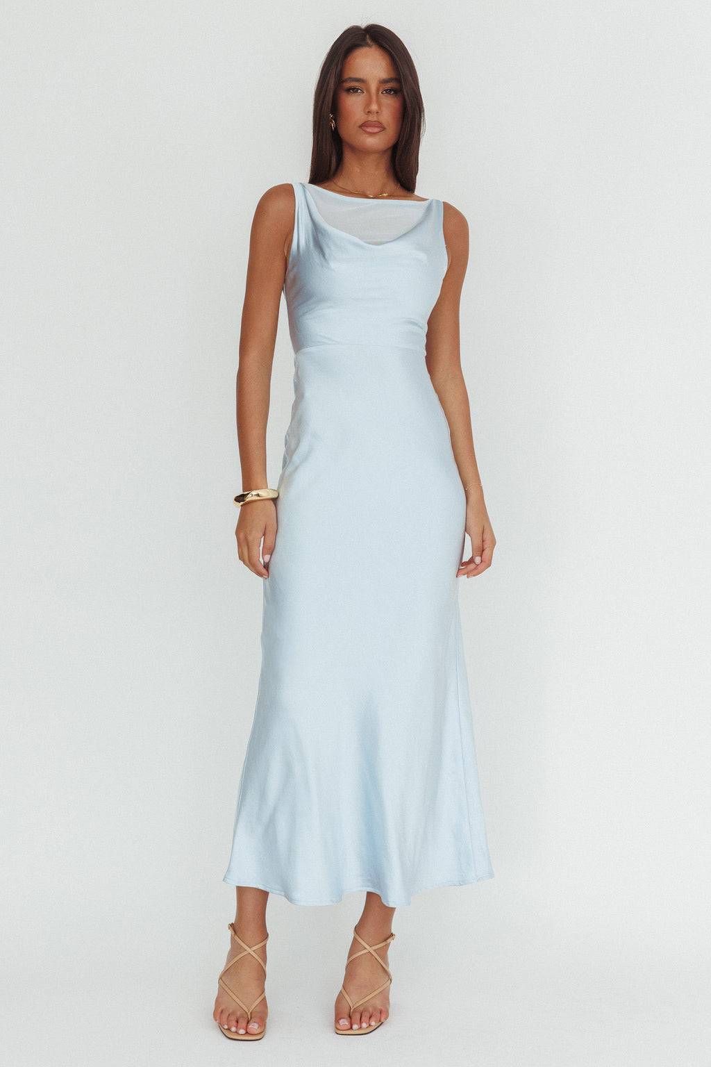 Venus Rising Sleeveless Cowl Neck Maxi Dress Blue by Selfie Leslie