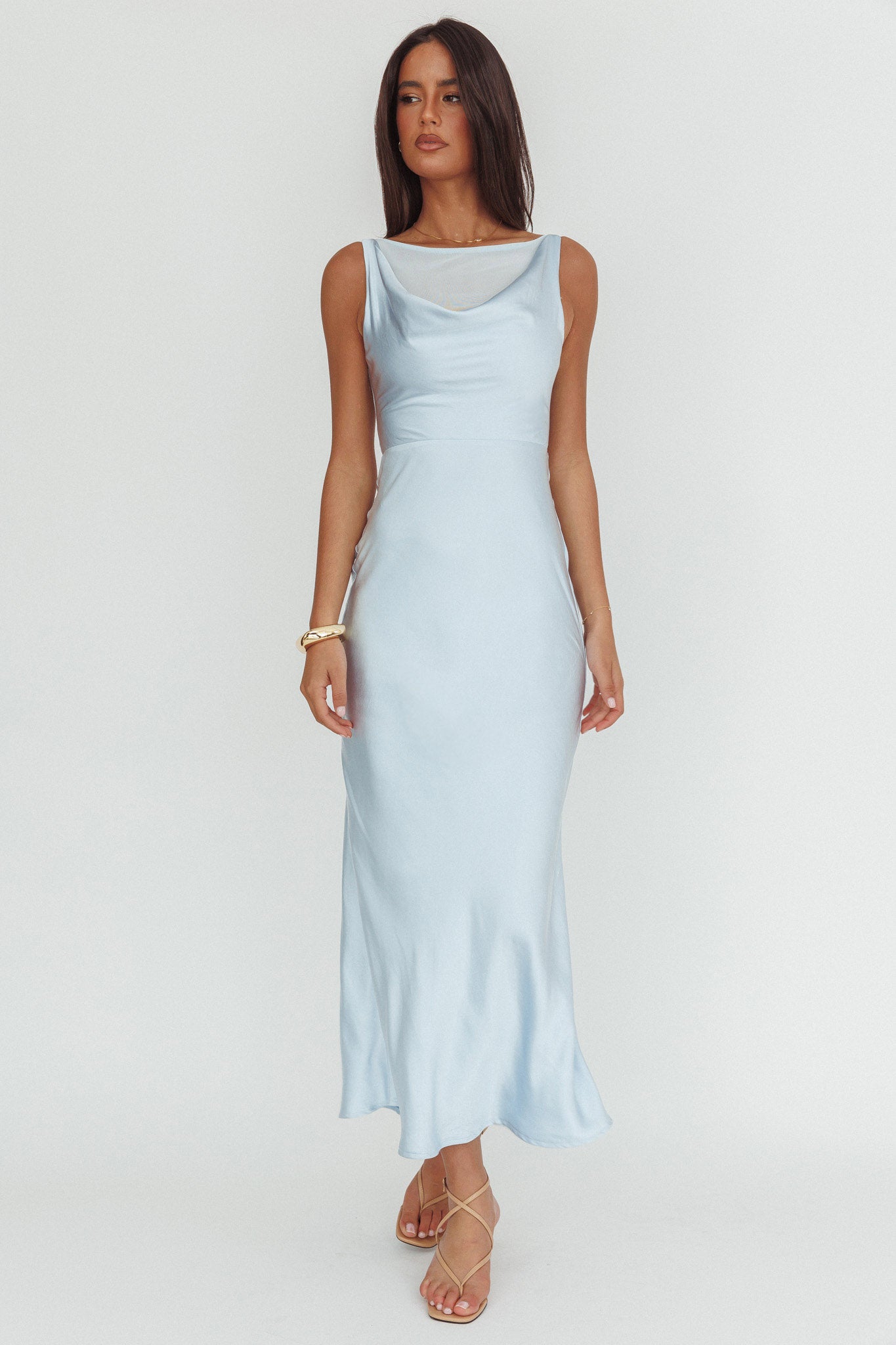 Venus Rising Sleeveless Cowl Neck Maxi Dress Blue by Selfie Leslie