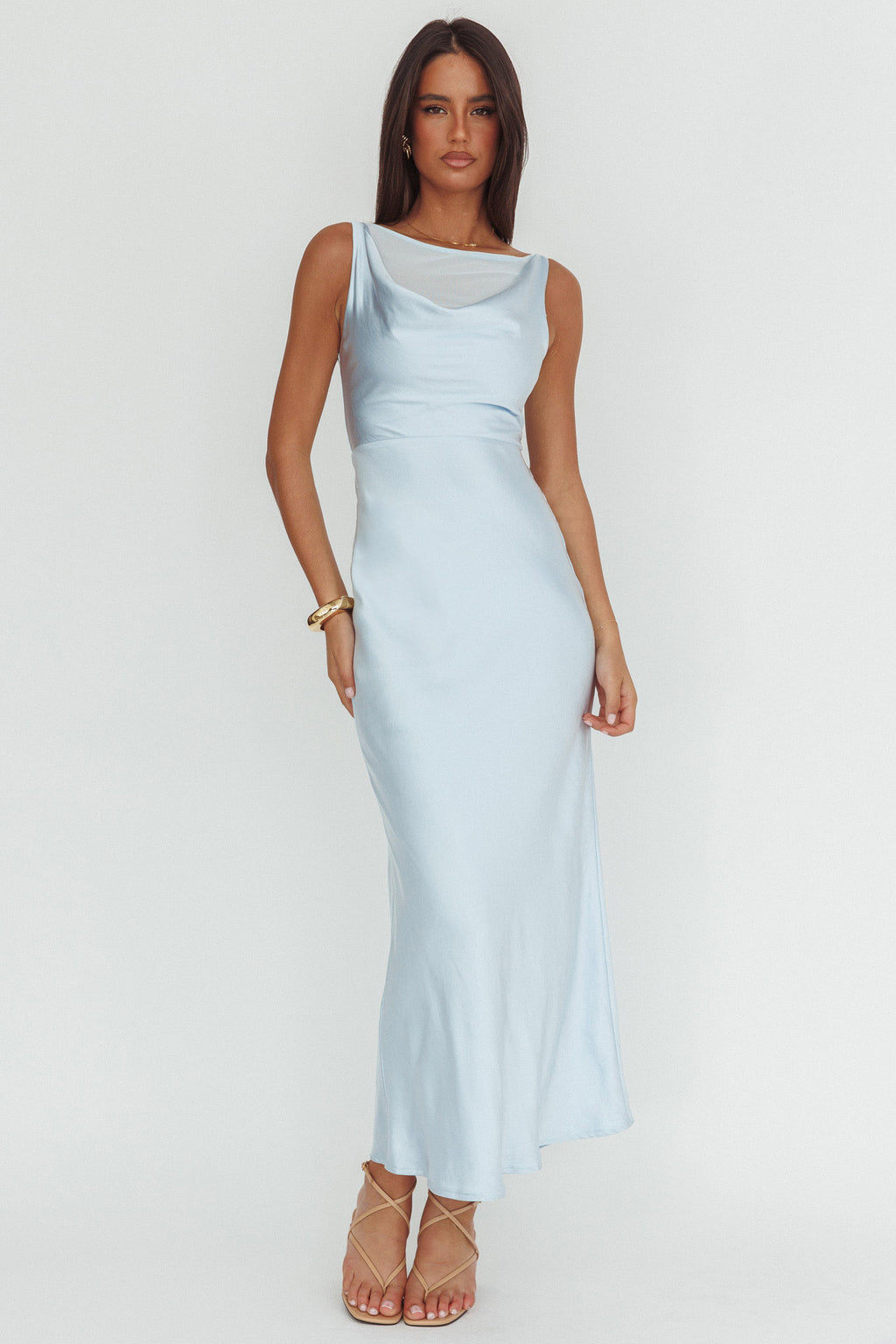 Venus Rising Sleeveless Cowl Neck Maxi Dress Blue by Selfie Leslie