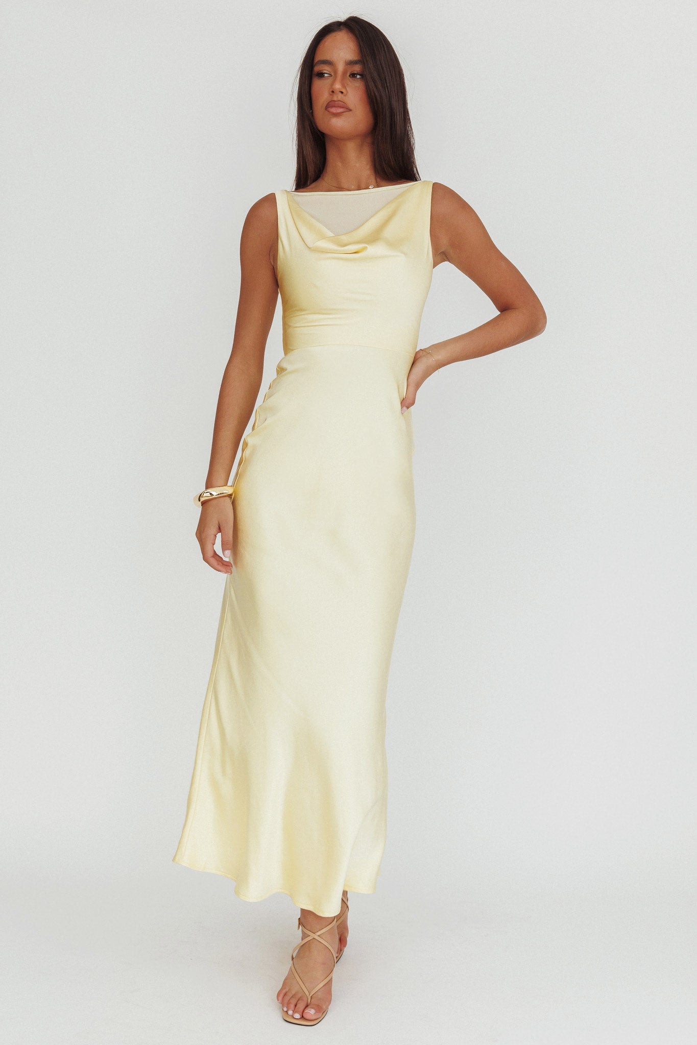 Venus Rising Sleeveless Cowl Neck Maxi Dress Butter by Selfie Leslie