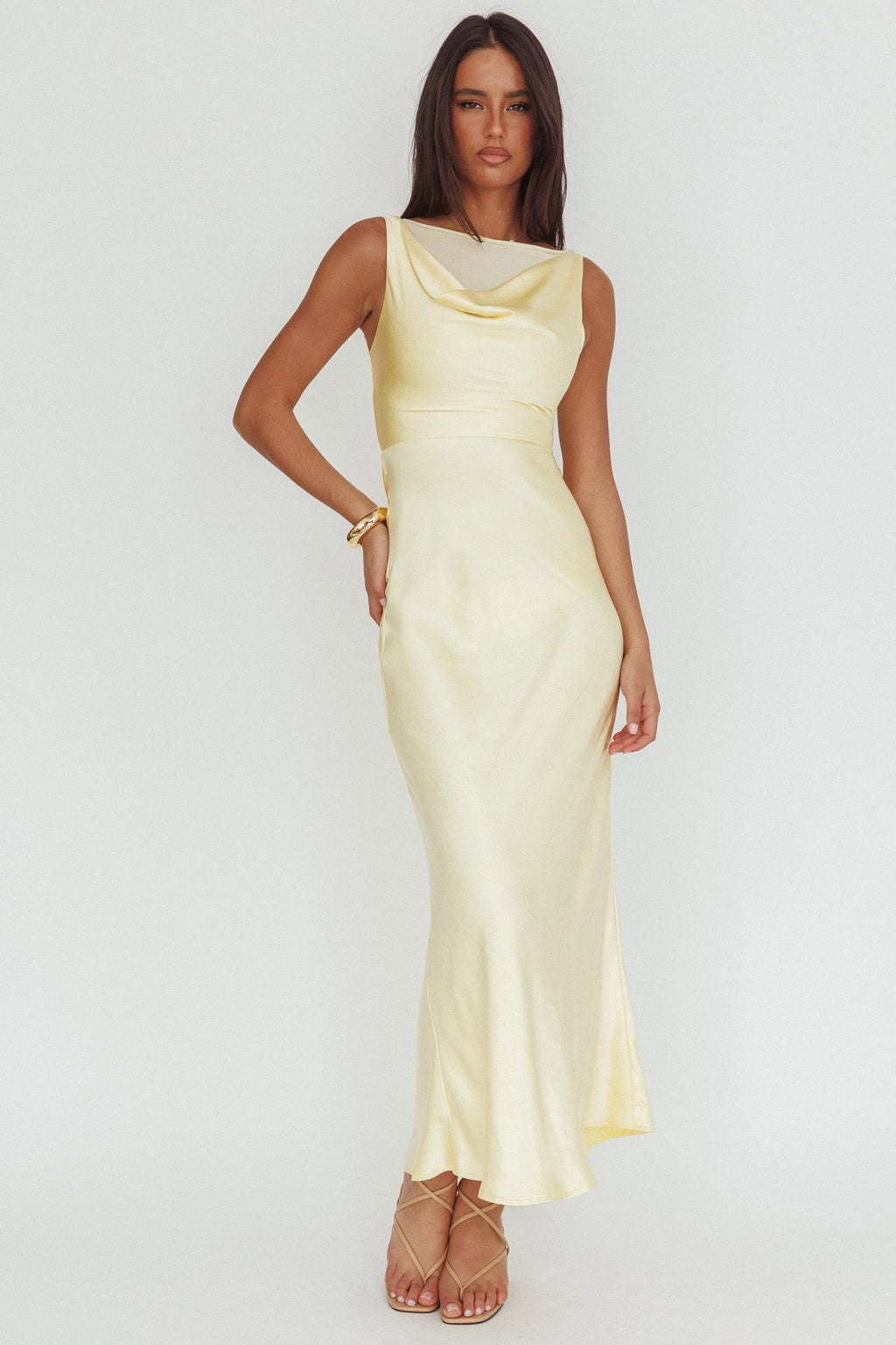 Venus Rising Sleeveless Cowl Neck Maxi Dress Butter by Selfie Leslie