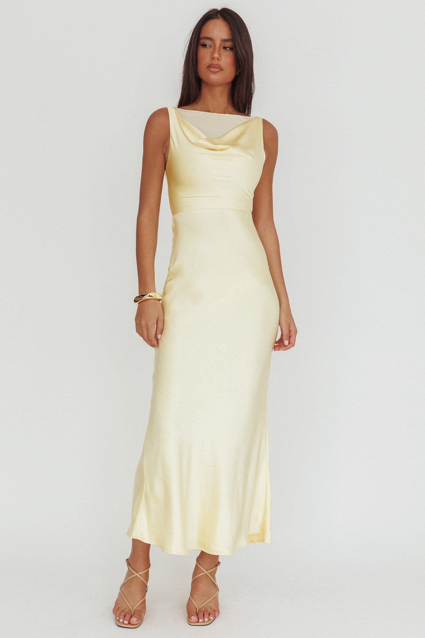 Venus Rising Sleeveless Cowl Neck Maxi Dress Butter by Selfie Leslie