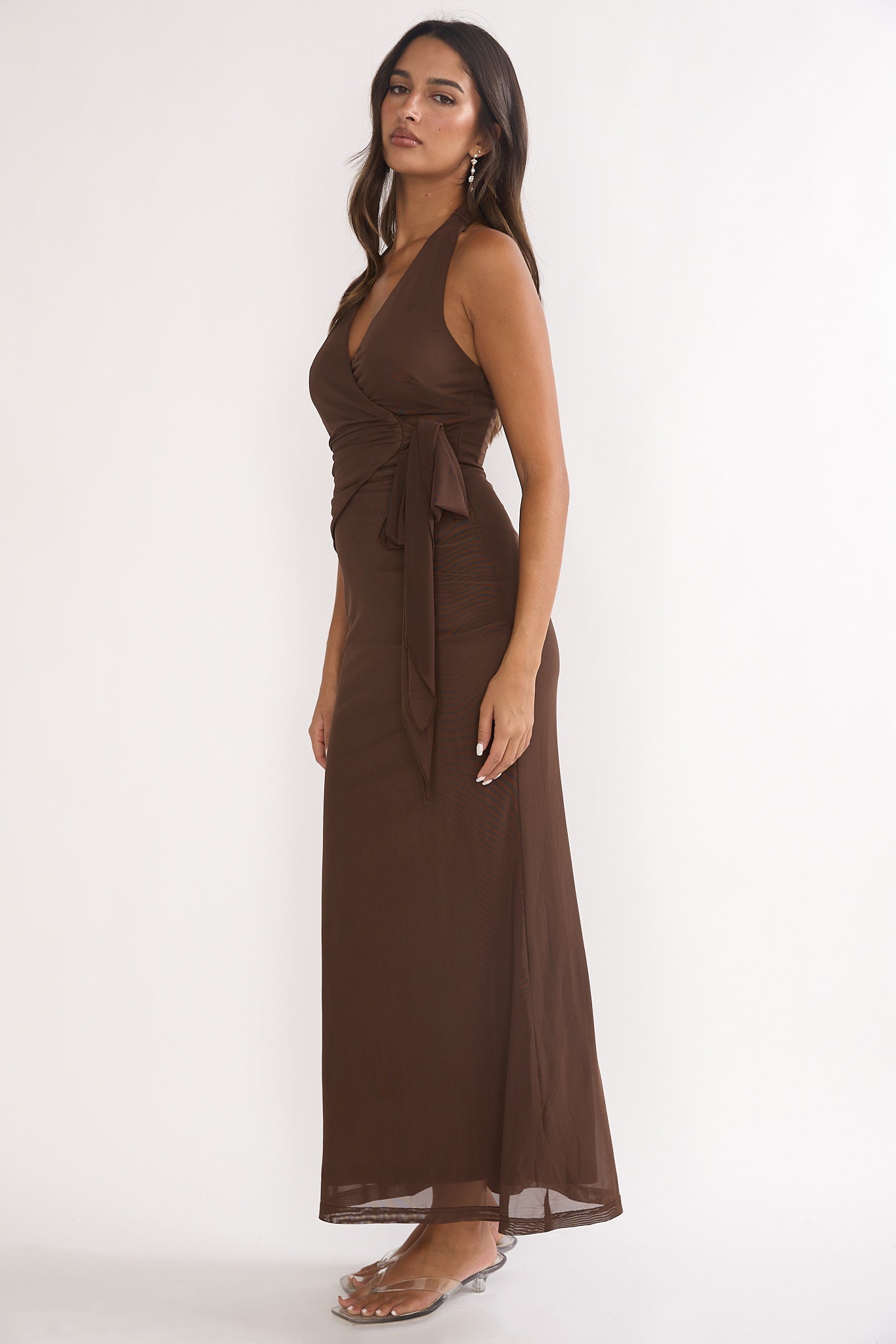Halo Moon Wrap Front Halter Maxi Dress Chocolate by Selfie Leslie