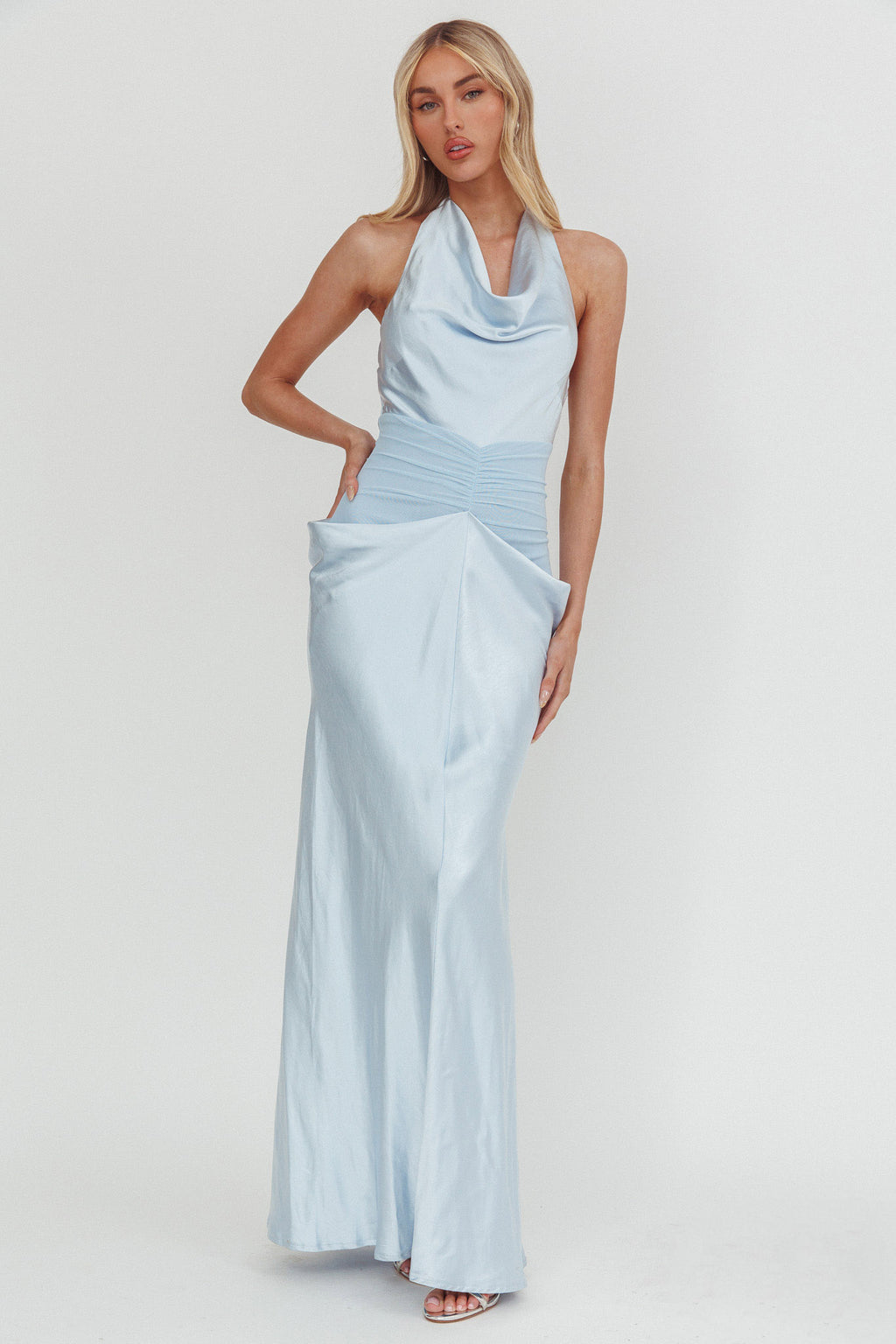 ice blue satin maxi dress Rush Dress | Flora Satin Maxi Dress
