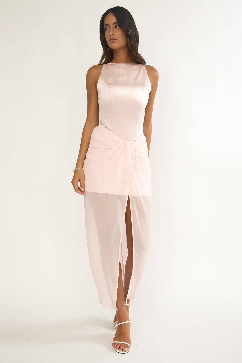 Amelisse Sheer Waist Wrap Maxi Dress Pink by Selfie Leslie