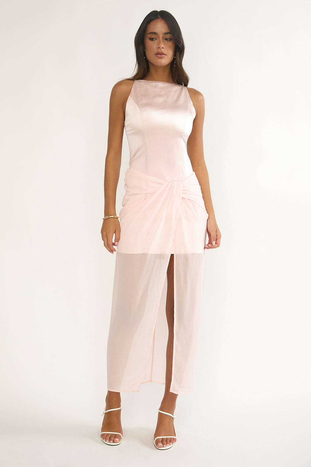 Amelisse Sheer Waist Wrap Maxi Dress Pink by Selfie Leslie