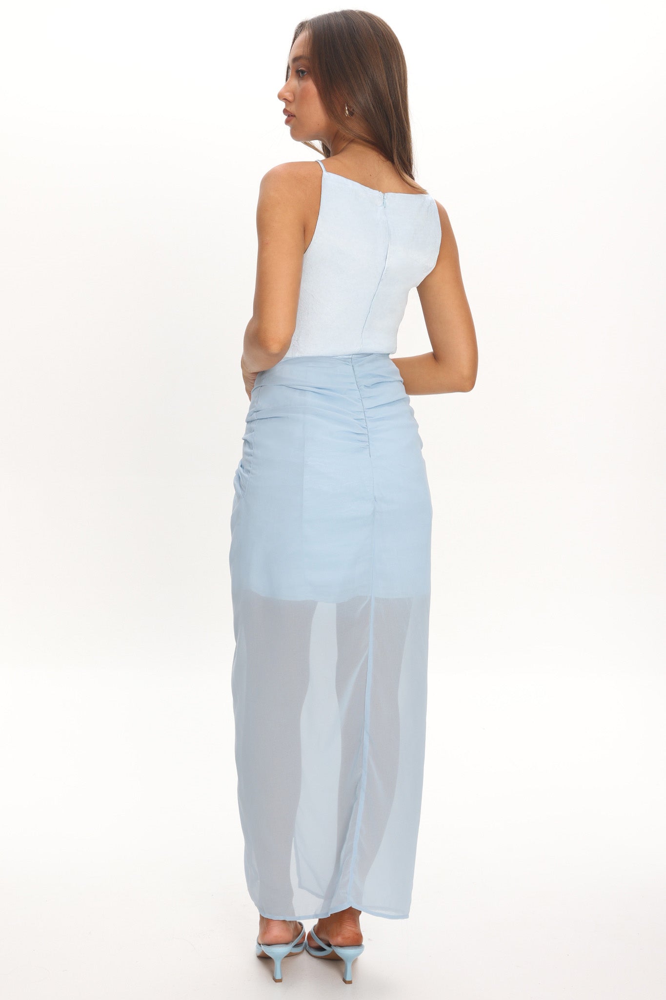 Amelisse Sheer Waist Wrap Maxi Dress Ice Blue Selfie Leslie Amelisse Sheer Waist Wrap Maxi Dress Ice Blue Selfie Leslie