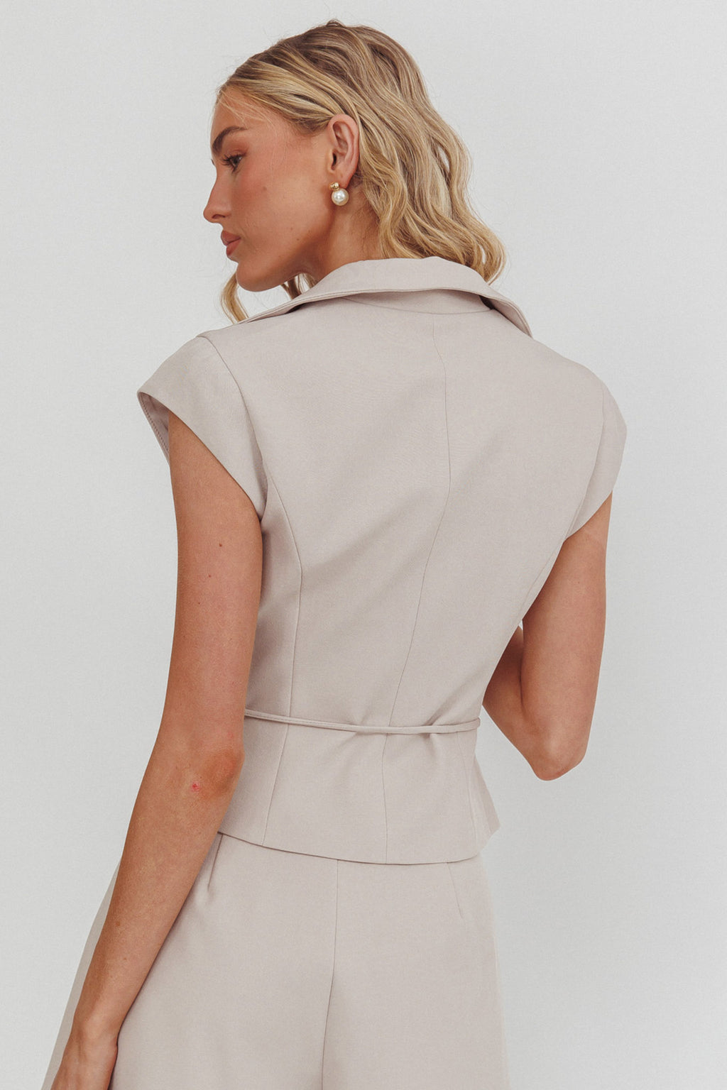 Galisse Cap Sleeve Lapel Top Cream by Selfie Leslie