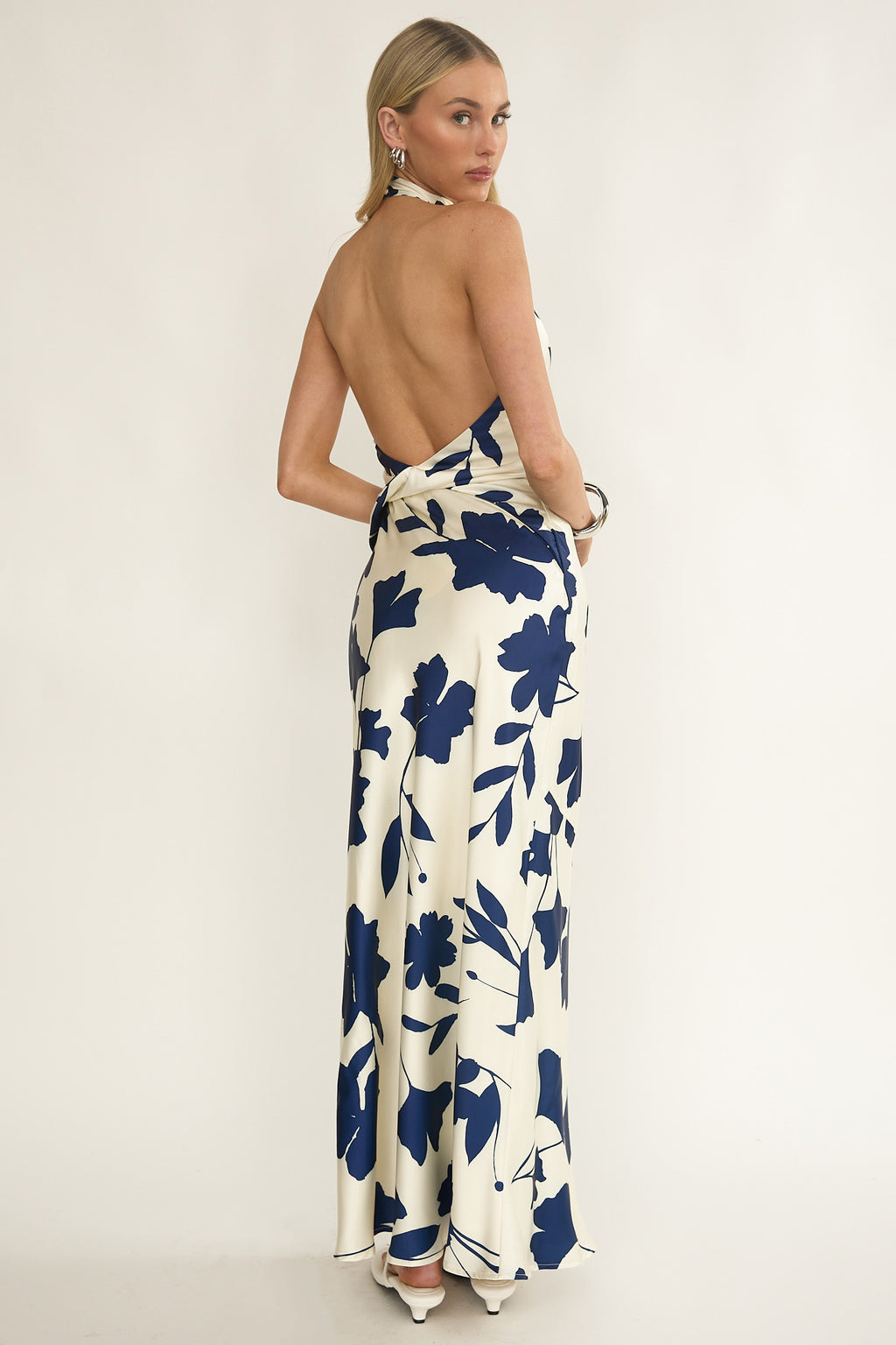 Elowis Cowl Halterneck Maxi Dress Floral Beige by Selfie Leslie