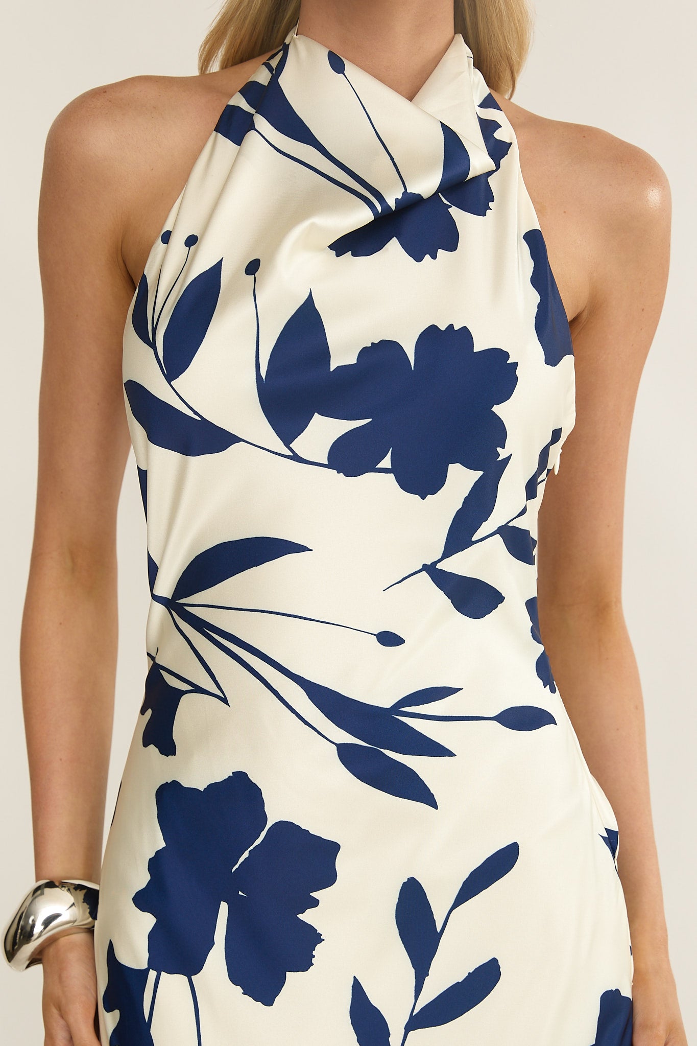 Elowis Cowl Halterneck Maxi Dress Floral Beige by Selfie Leslie