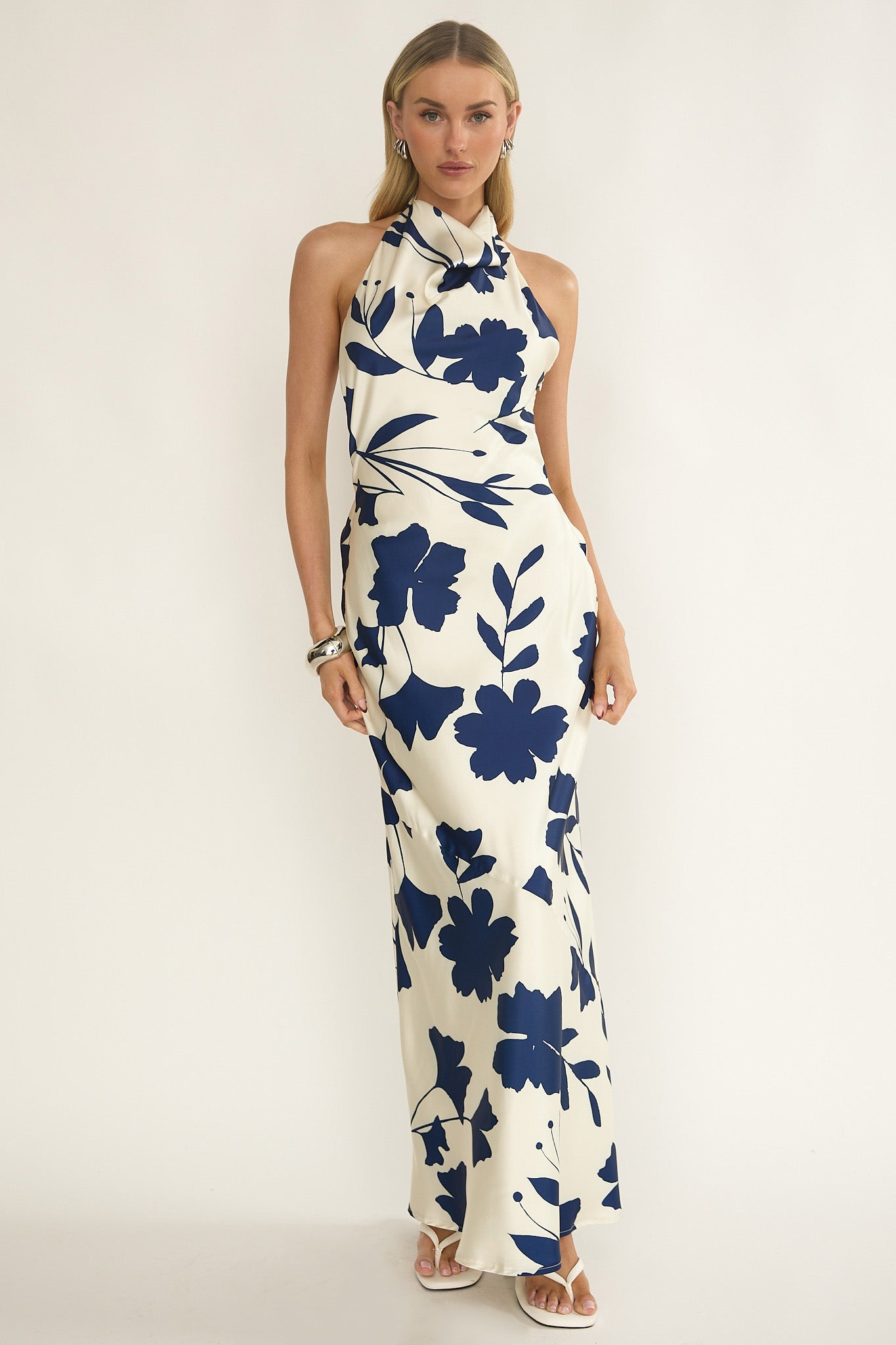 Elowis Cowl Halterneck Maxi Dress Floral Beige by Selfie Leslie