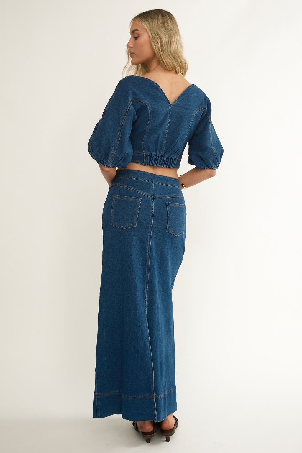 Kaelis Pocket Maxi Skirt Denim by Selfie Leslie