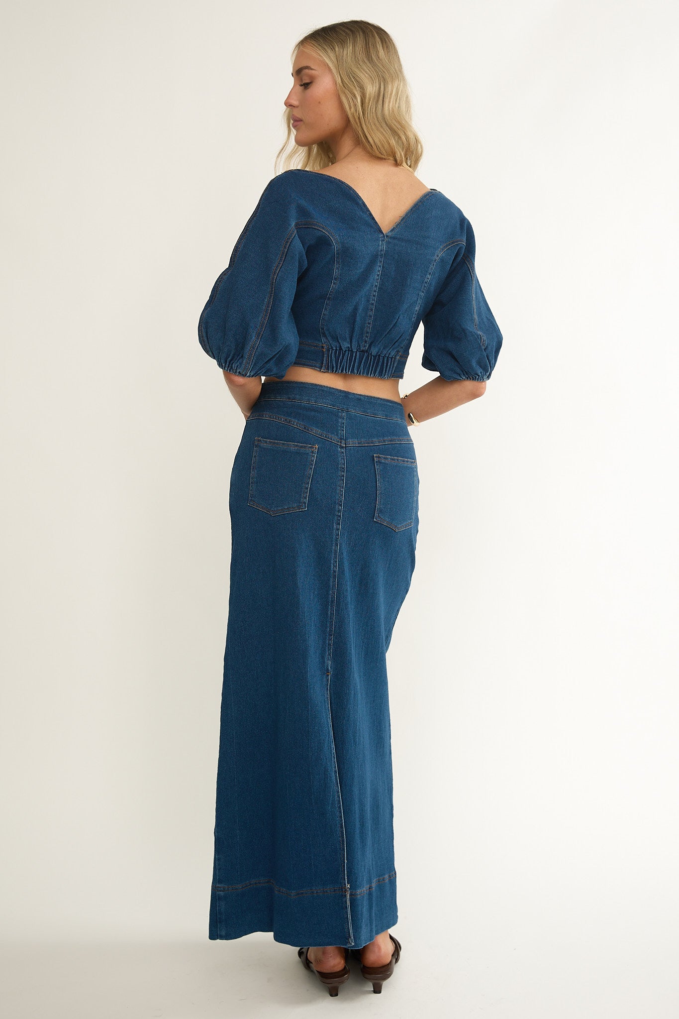 Kaelis Pocket Maxi Skirt Denim by Selfie Leslie