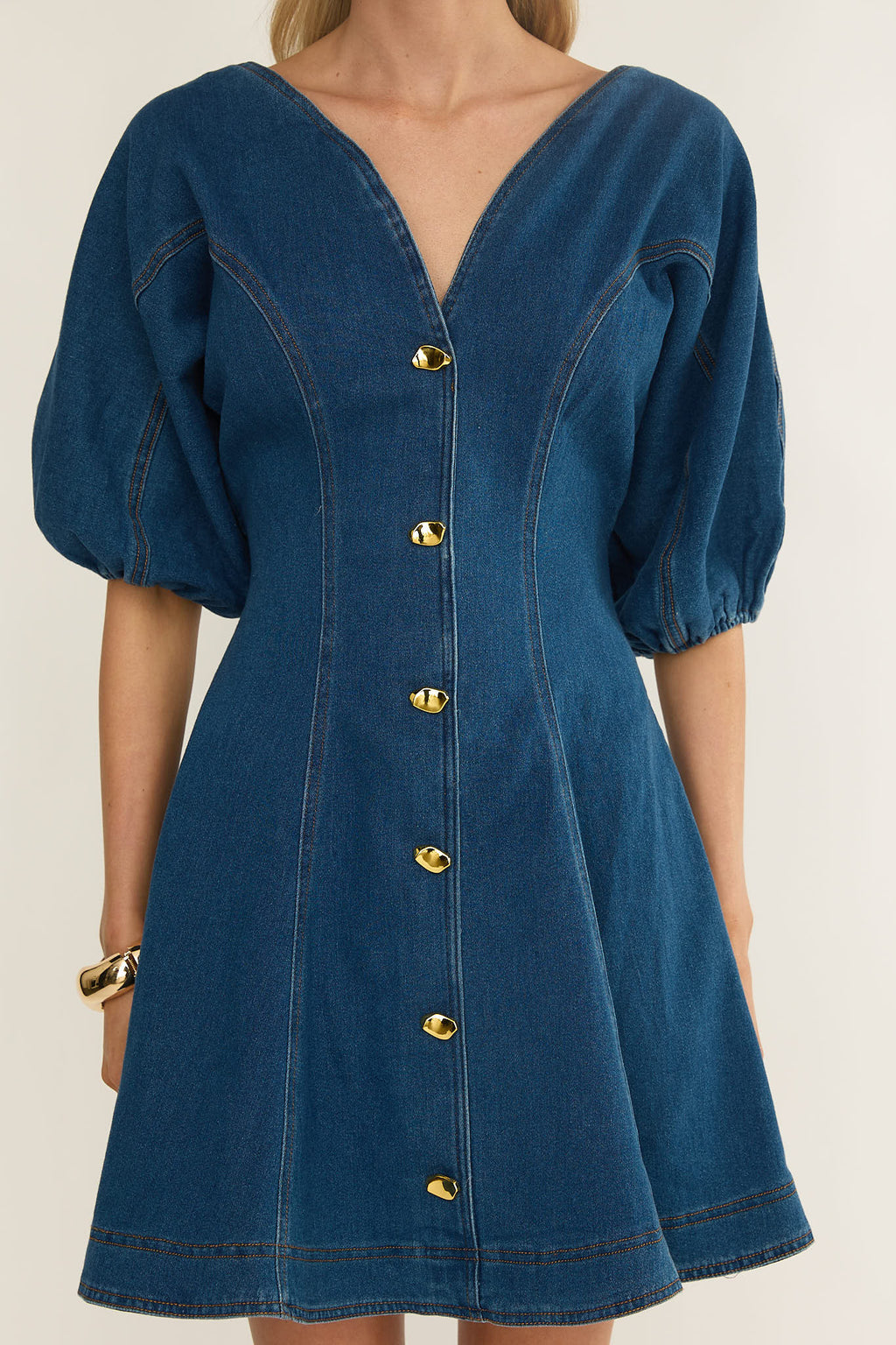 Rivette Bubble Sleeve Mini Dress Denim by Selfie Leslie