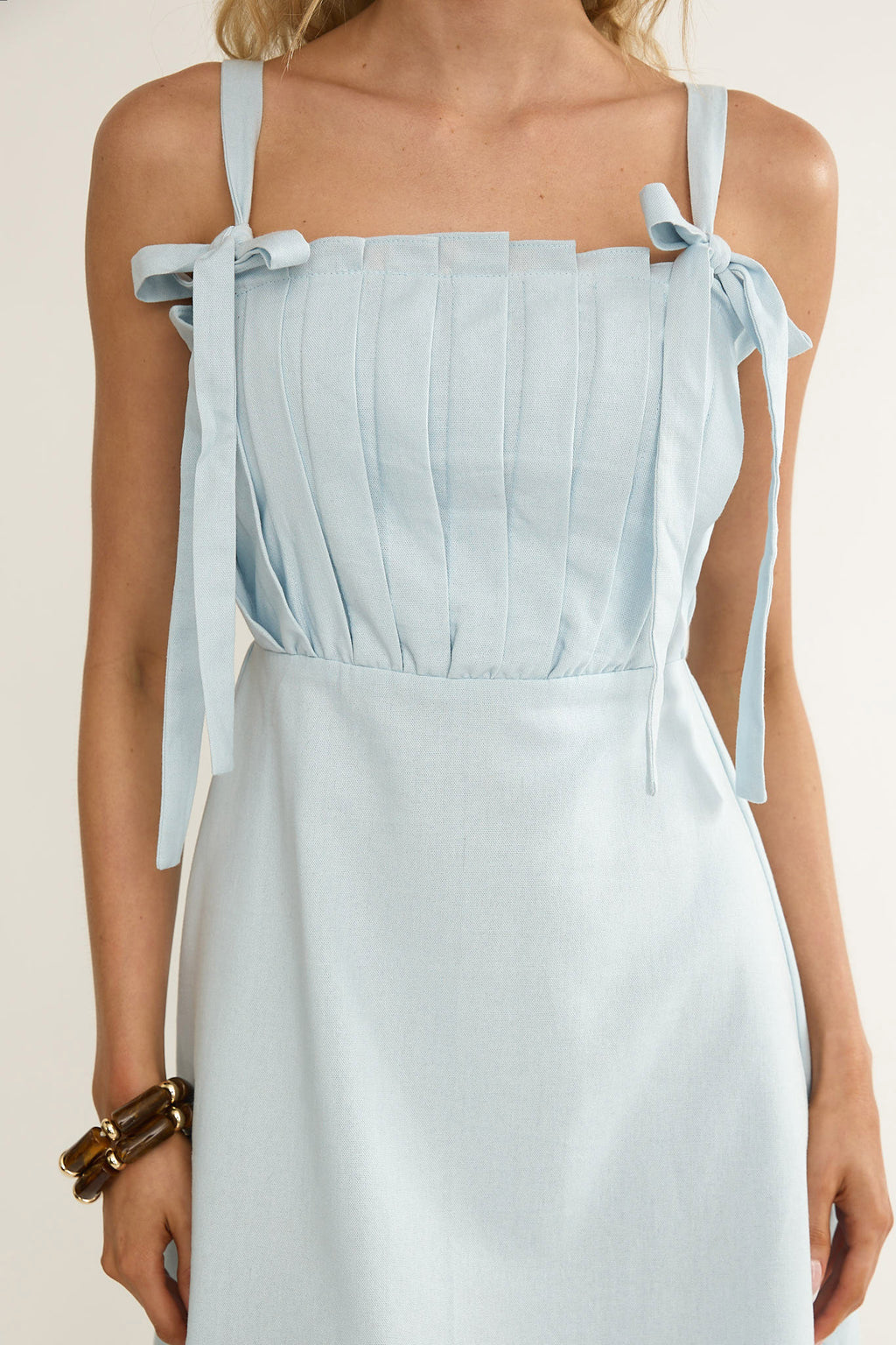 Dylana Pintuck Pleat Bodice Mini Dress Blue by Selfie Leslie