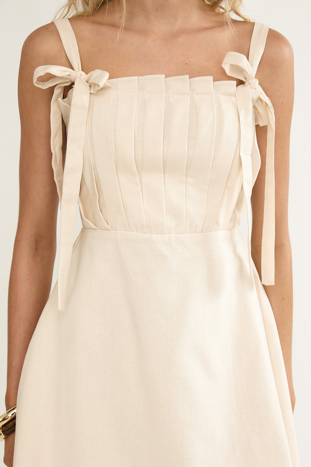 Dylana Pintuck Pleat Bodice Mini Dress Cream by Selfie Leslie
