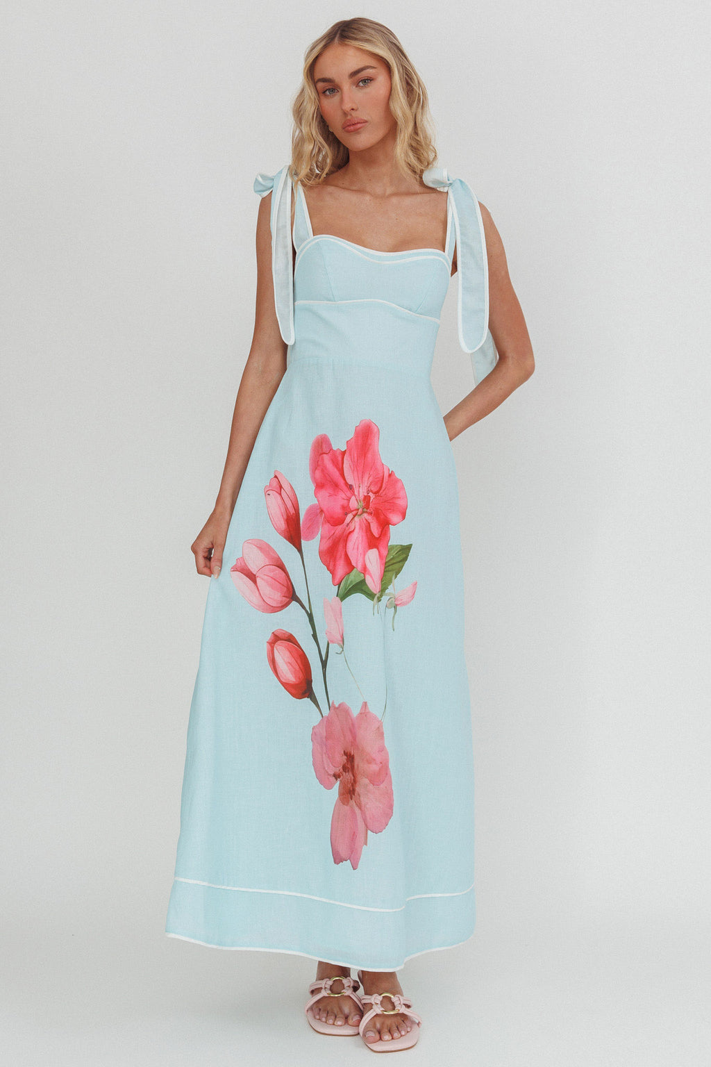 Averin Tied Shoulder Maxi Dress Flower Mint by Selfie Leslie