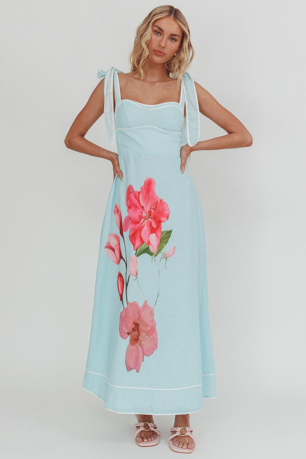 Averin Tied Shoulder Maxi Dress Flower Mint by Selfie Leslie