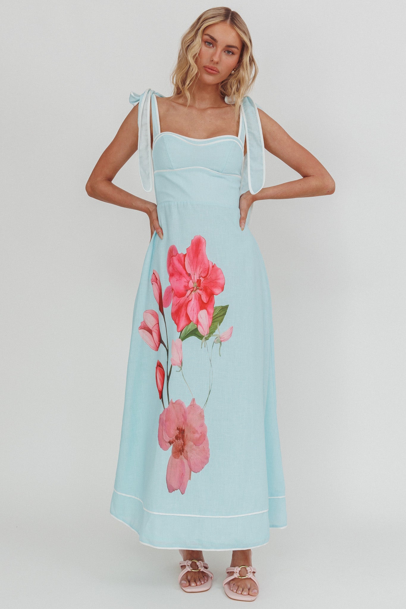 Averin Tied Shoulder Maxi Dress Flower Mint by Selfie Leslie