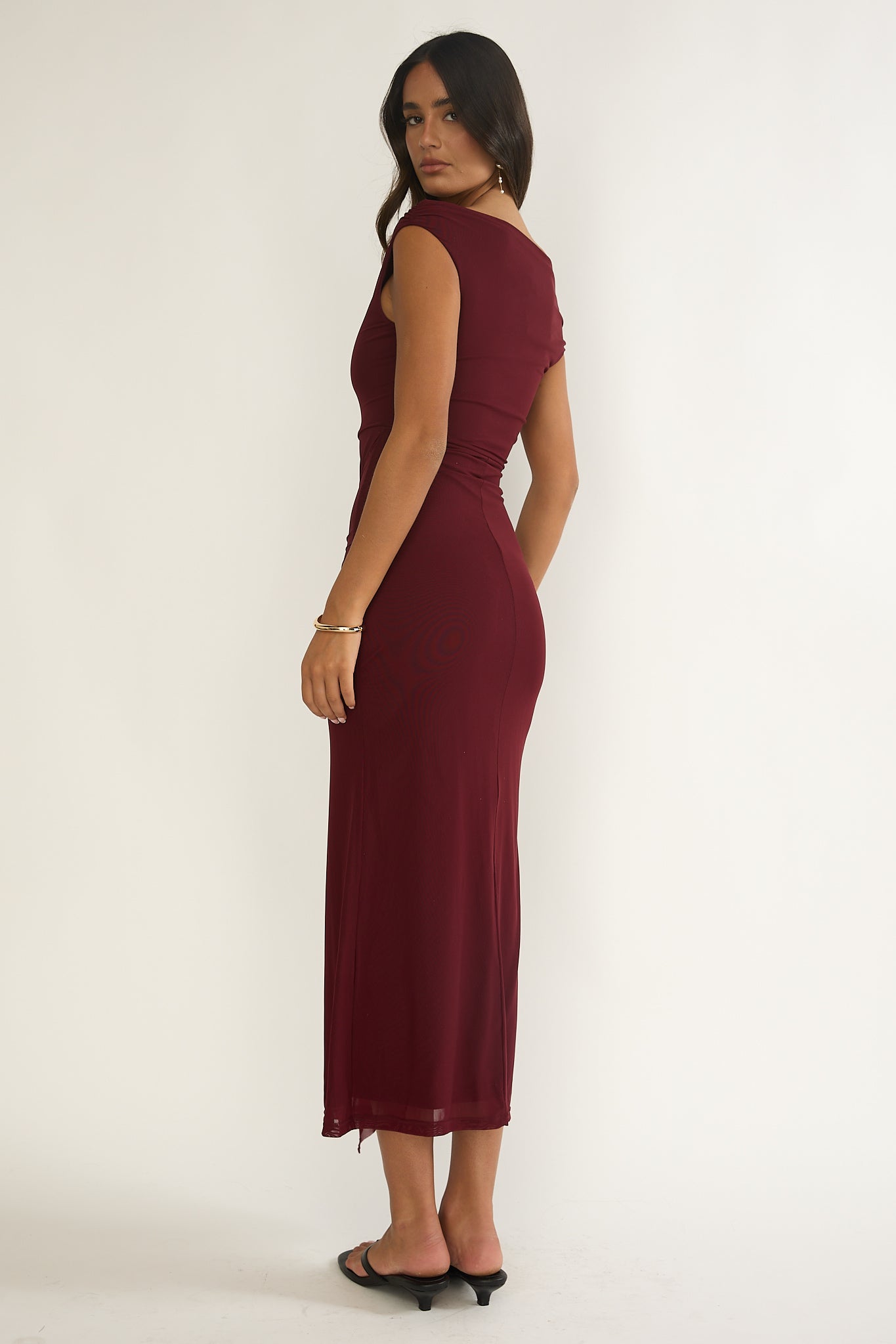 Lyssia Off-Shoulder Waist Sash Maxi Dress Cherry | Selfie Leslie