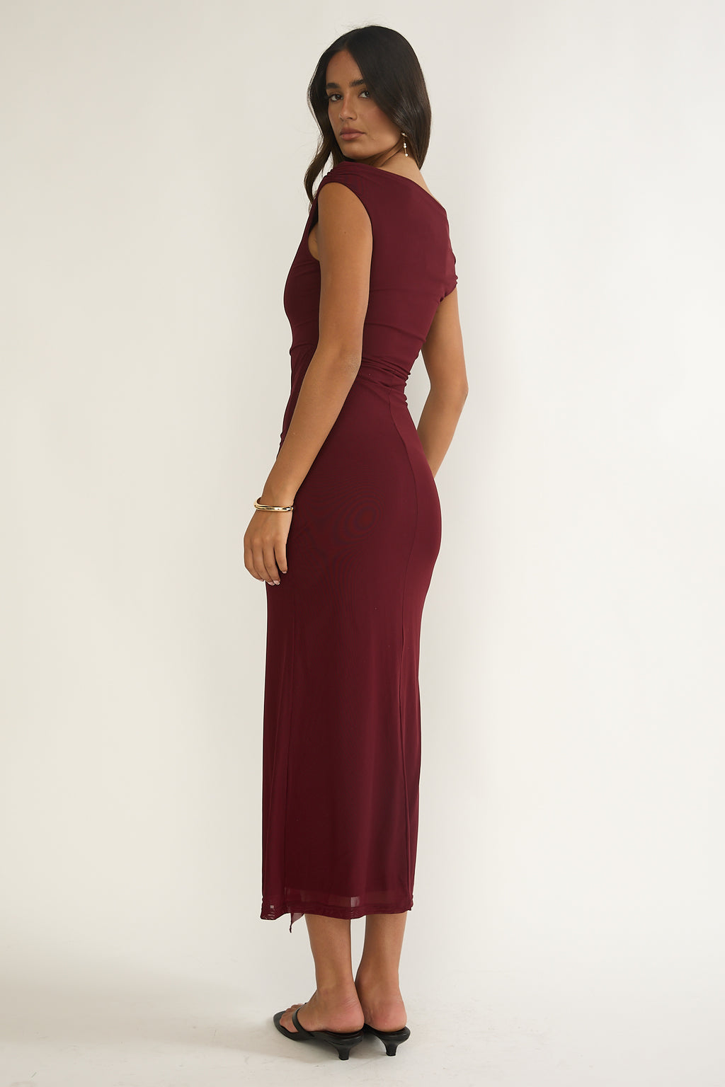 Lyssia Off-Shoulder Waist Sash Maxi Dress Cherry by Selfie Leslie