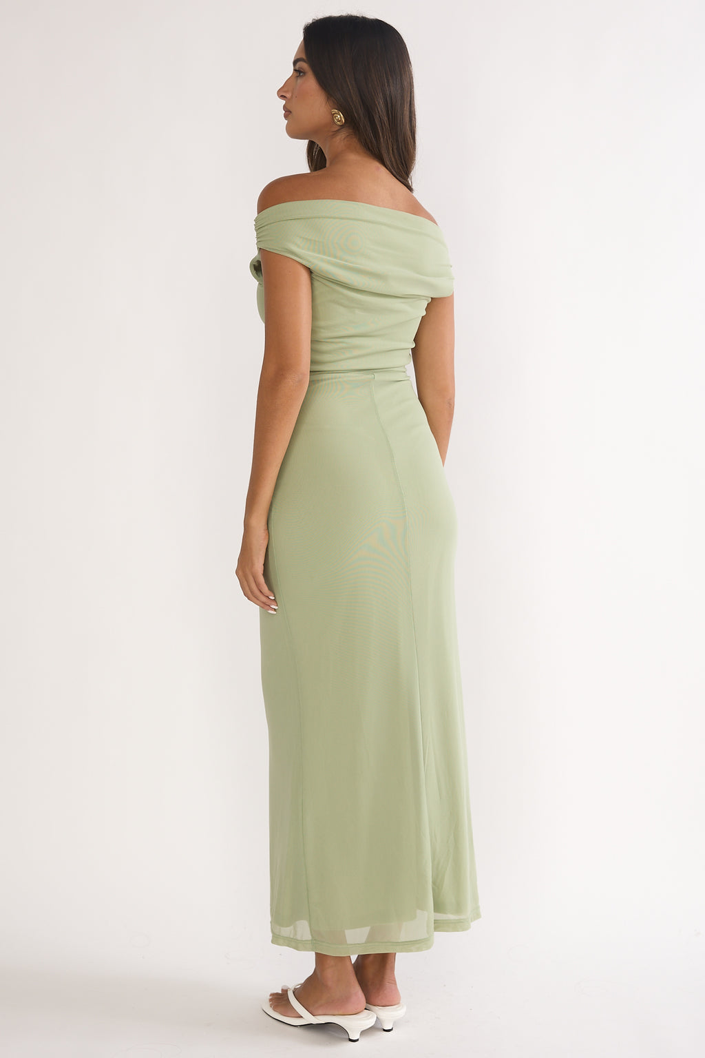Lyssia Off-Shoulder Waist Sash Maxi Dress Sage by Selfie Leslie